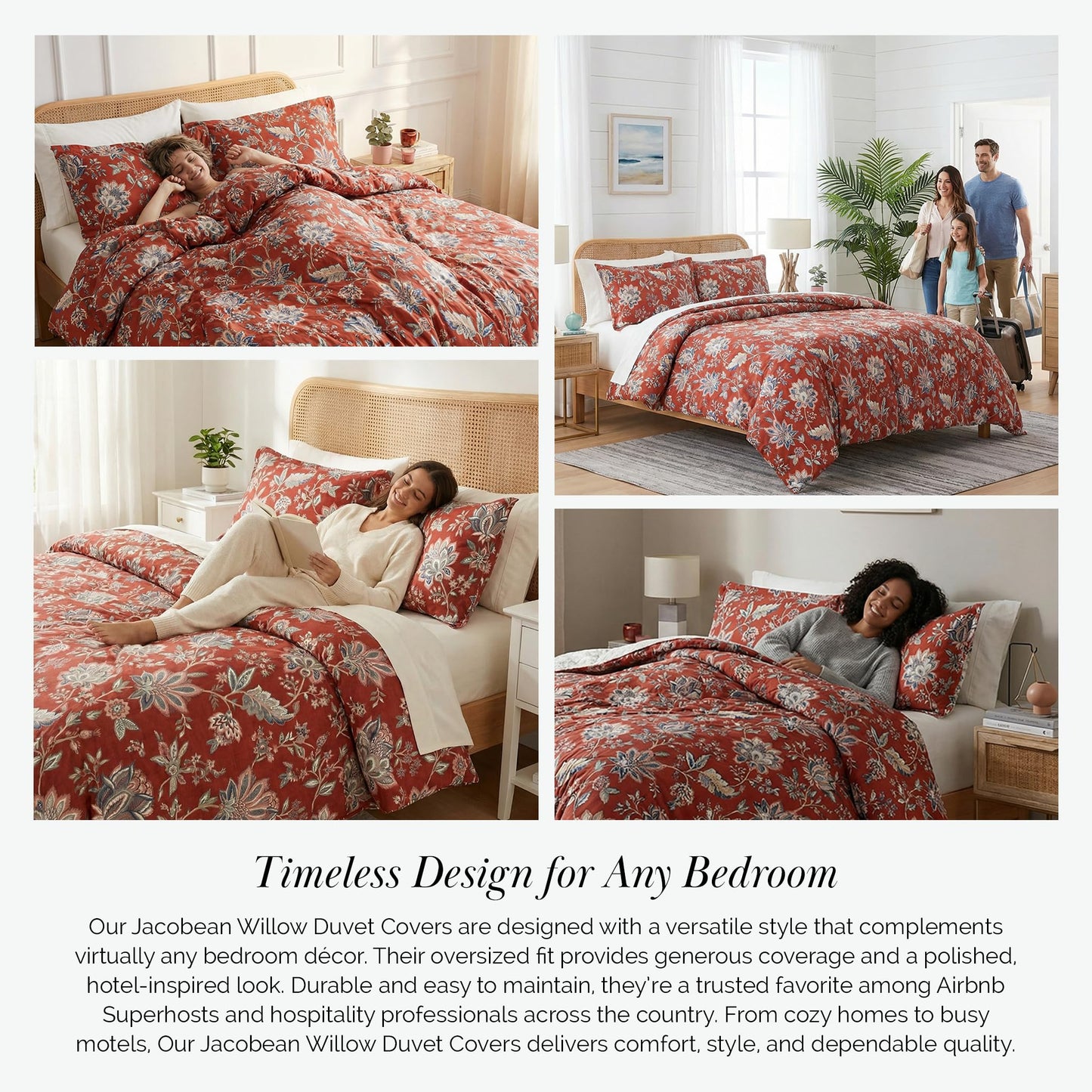 Southshore Fine Living, Inc. Oversized California King Duvet Cover - Red Floral Cal King Duvet Cover Set - Ultra Soft Microfiber, Fade Resistant - Zipper Closure, 2 Pillow Shams - Jacobean Willow Red