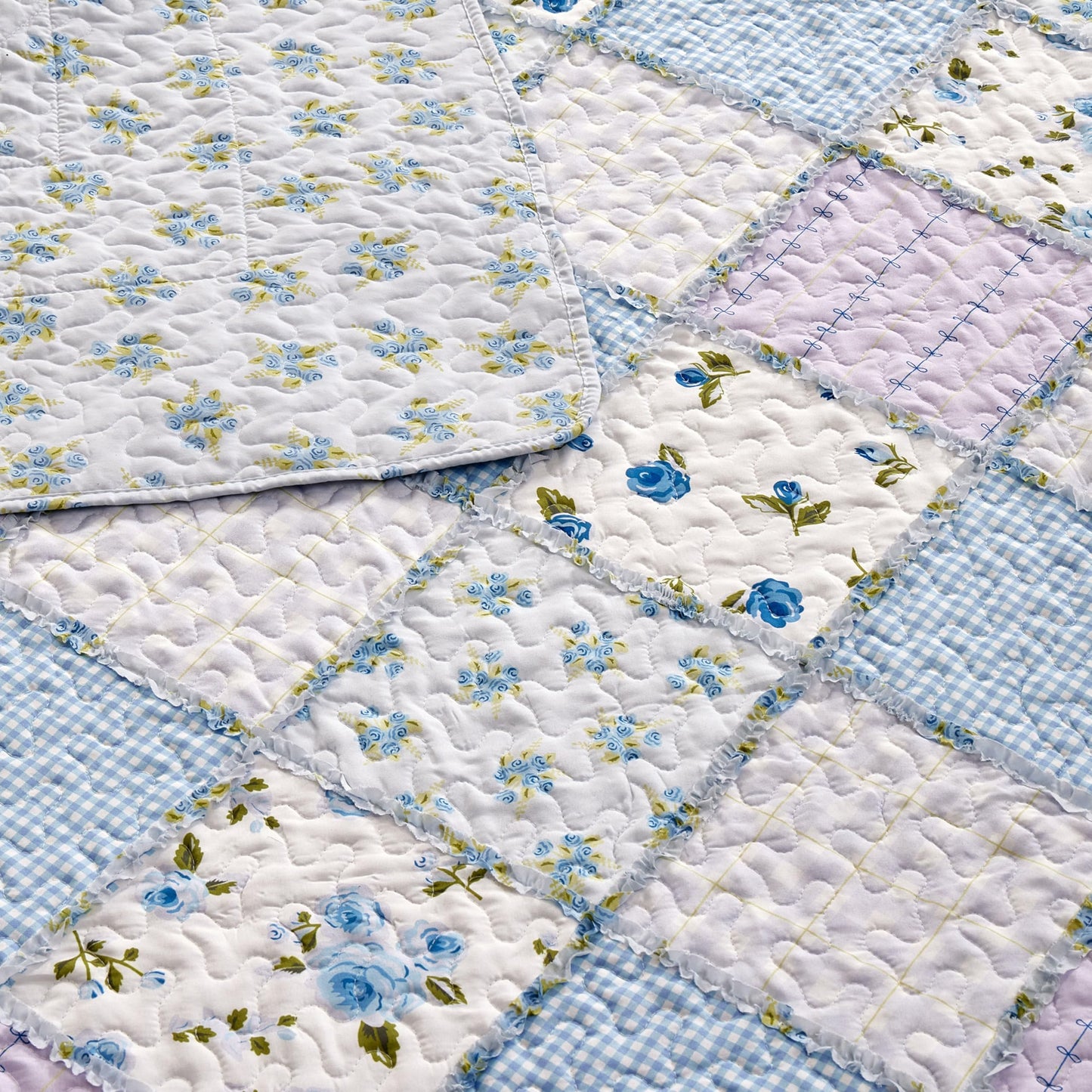 Virah Bella 3 Piece Full/Queen Lodge Quilt Bedding Set - Rustic Country Reversible Comforter Set with Decorative Pillow Shams - Garden of Blues