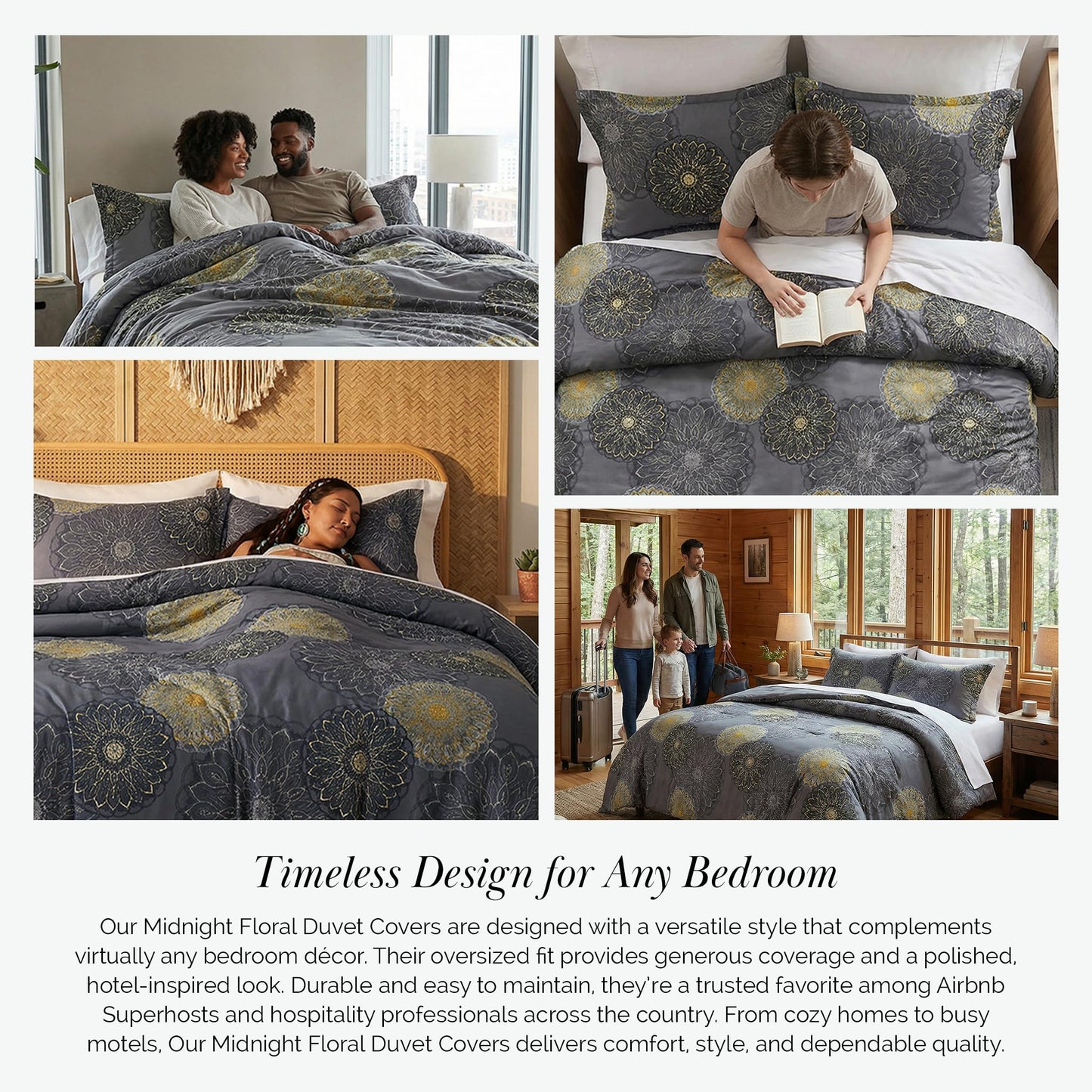 Southshore Fine Living, Inc. Oversized Floral Duvet Cover King Size/California, Reversible Cal King Duvet Cover Set, Pet Hair Resistant Bedding, 2 Pillow Shams, Insert Not Included - Midnight Black