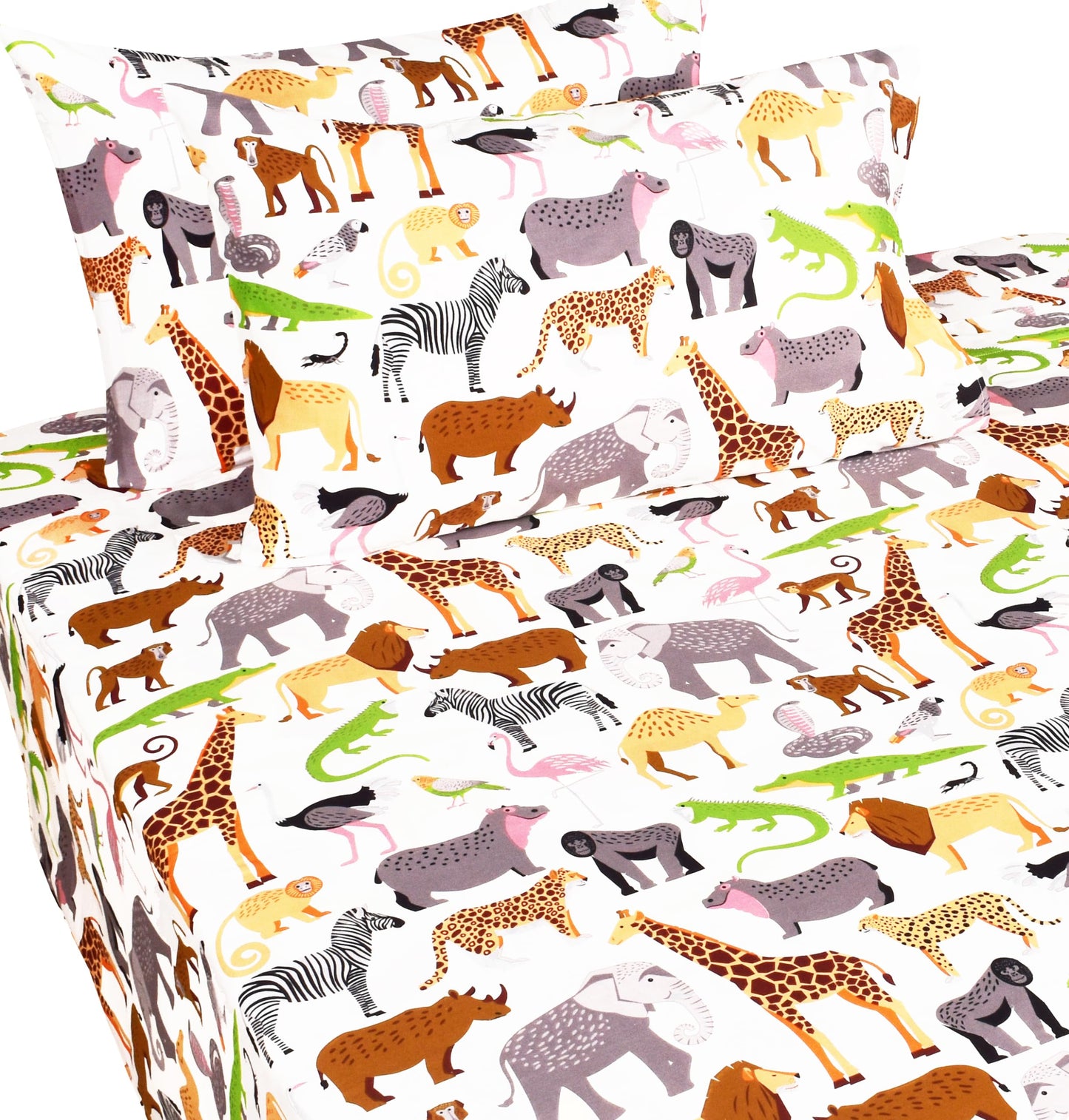 J-pinno Jungle Animals Leopard Zebra Elephant Snake Full Sheet Set Kids Boys Bedroom Decoration Gift, 100% Cotton, Flat Sheet + Fitted Sheet + Pillowcillowcase Bedding Set (15, Full)