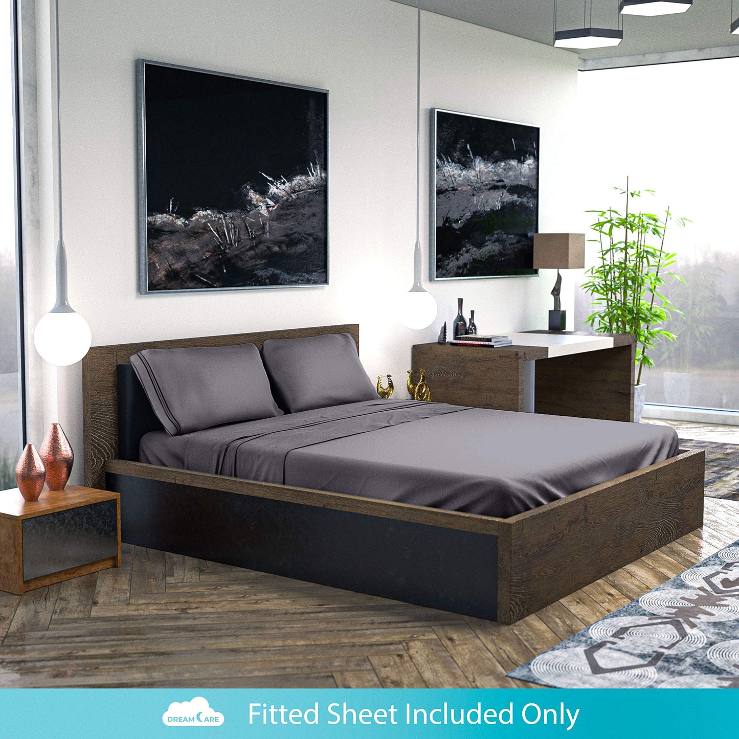 DREAMCARE King Fitted Sheet Only - Extra Deep Pocket Fitted Sheet - Fits up to 21 inch Mattress - Deep Pocket King Sheets - Hotel Luxury - Oeko-Tex Certified Sheets - (Grey)