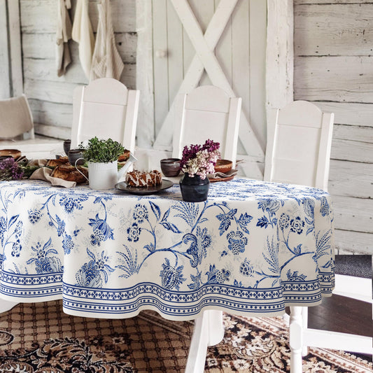ywionf Blue Floral Oval Tablecloth,60x84inch,Blue and White French Country Style Tablecloth,Country Style Flower Polyester Waterproof Table Cloth,Suitable for Farmhouse Kitchen,Party,and Picnic