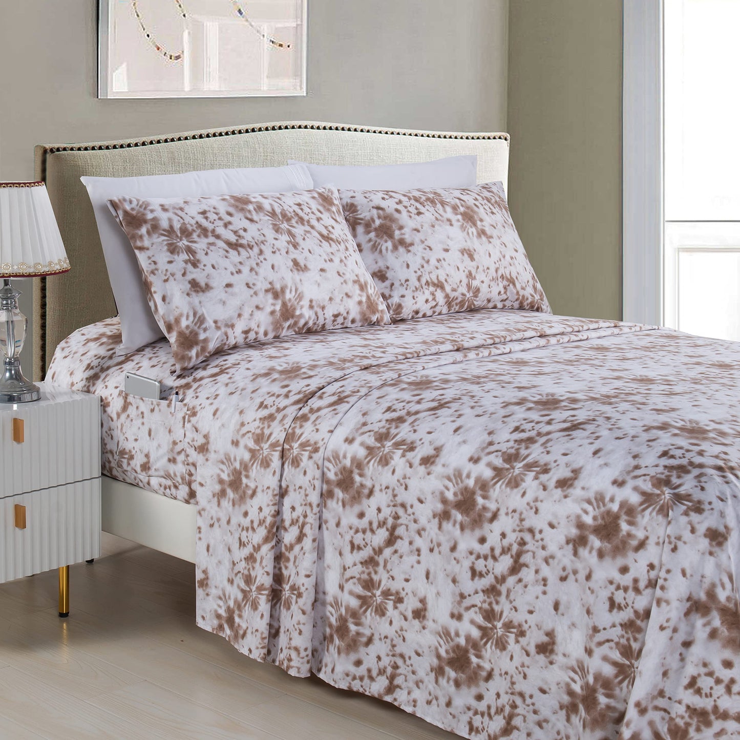 Elegant Comfort Luxury Soft Bed Sheets Tie Dye Pattern 1500 Thread Count Percale Egyptian Quality Microfiber Softness Wrinkle and Fade Resistant (4-Piece) Bedding Set, Twin XL, Tie Dye Taupe