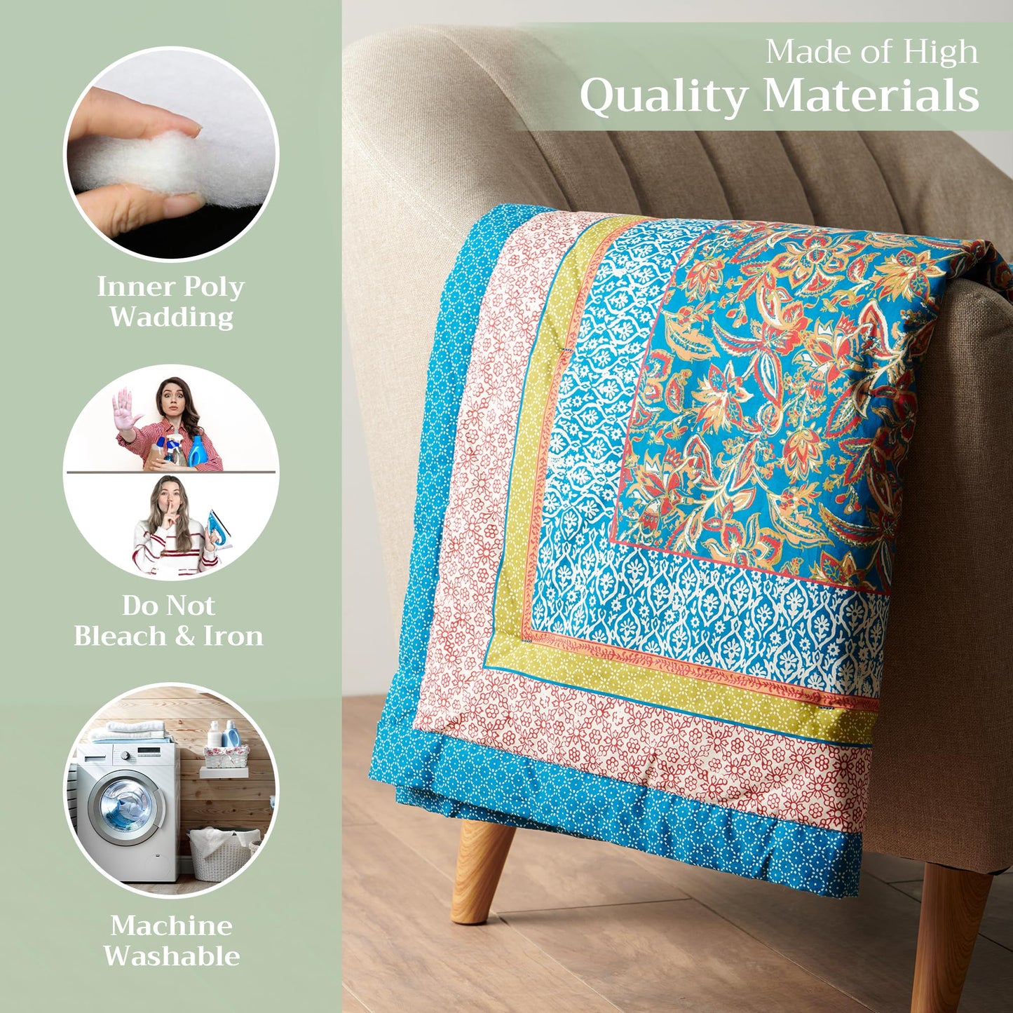 Maison d' Hermine Throw Blanket for Couch Lightweight Soft Warm Breathable Cotton Throw Blankets for Bed Girls Boys Women Men Gifts Travel Living Room Spring Summer (Kerala - Blue, 60" X 80")