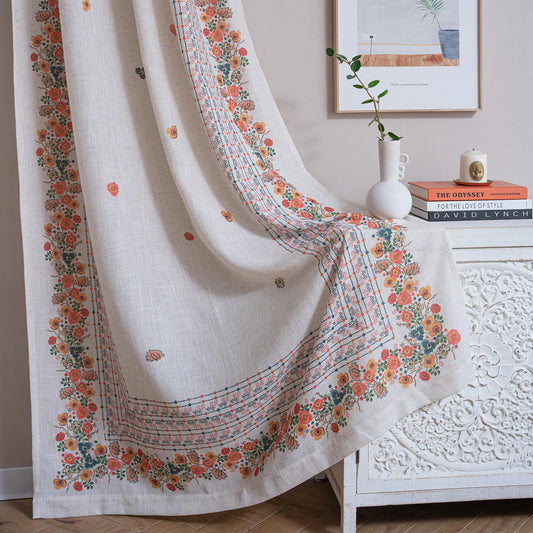 MYSKY HOME Boho Floral Curtains for Living Room 2 Panels Linen Semi Sheer Flower Curtains & Drapes 84 Inches Length Farmhouse Room Decor Style Back Tab for Dining Room, Yellow, 50" x 84"