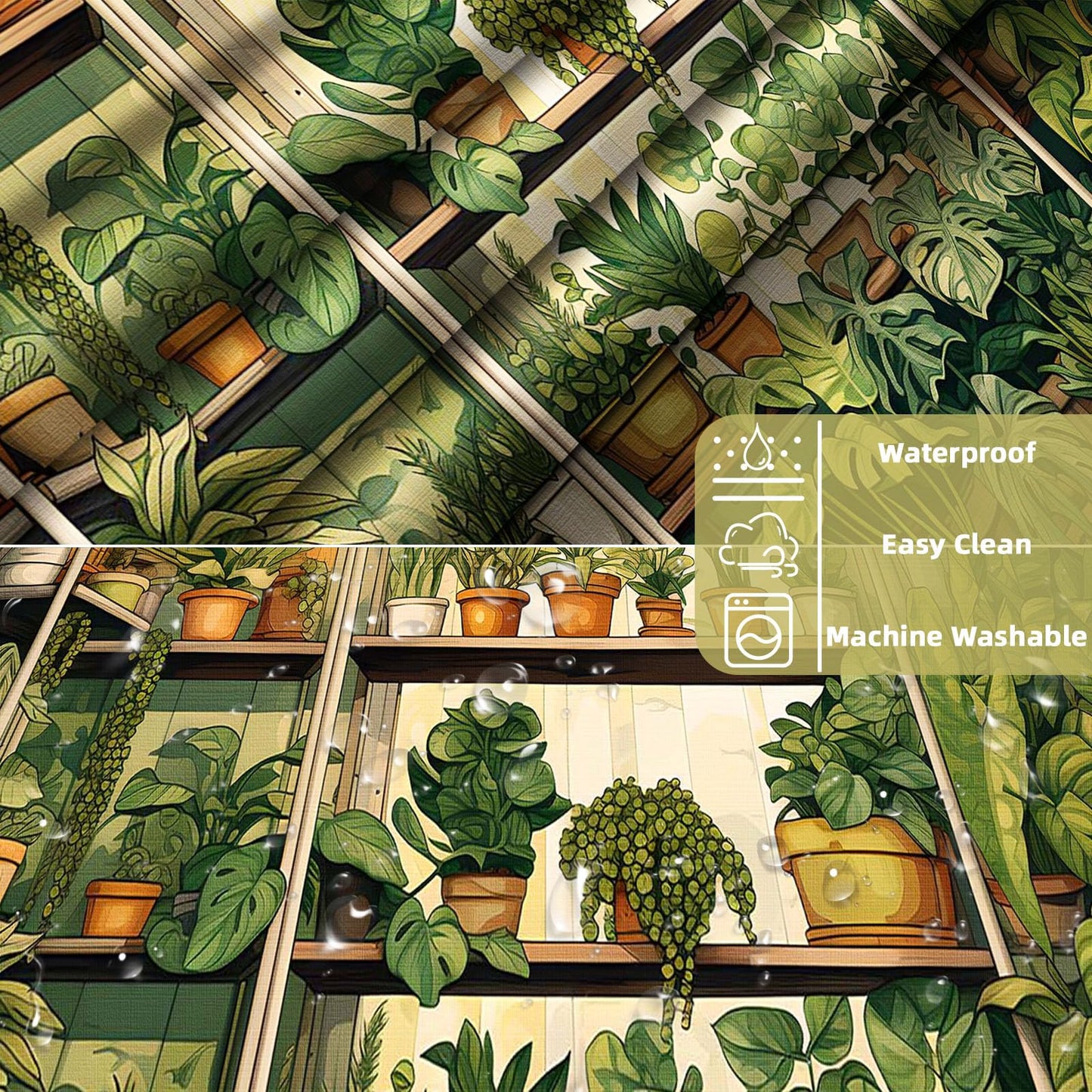 Plant Hookless Shower Curtain with Snap in Liner, 71" W X 74" L