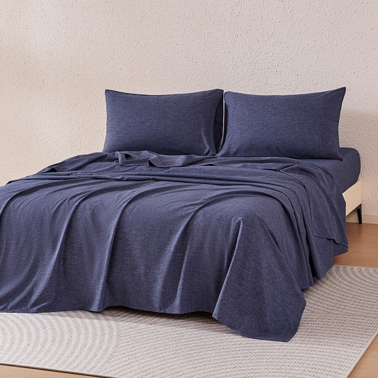 Amazon Basics Sheet Set Cationic 4-Piece Bedding Set, Wrinkle Free and Easy Fit, Easy Care Bedding with 1 Deep Pocket Fitted Sheet, 1 Flat Sheet, and 2 Pillowcases, King, Blue