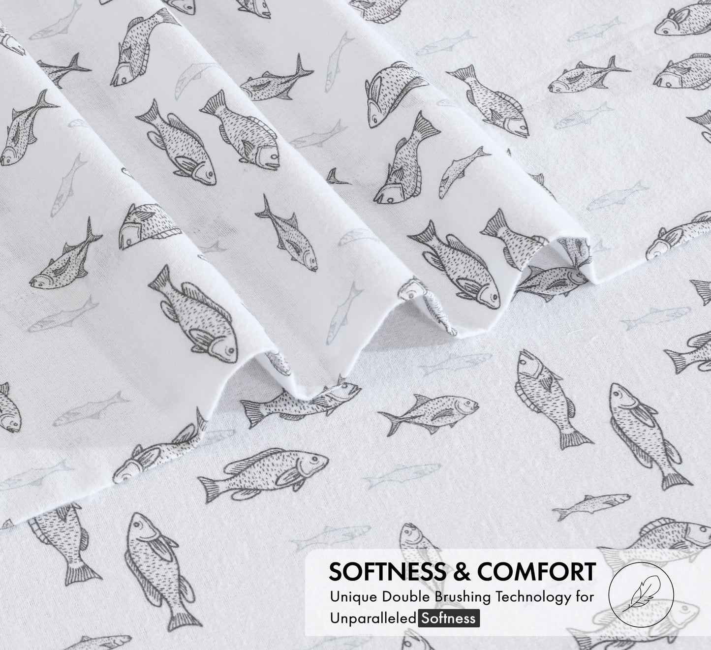RUVANTI Flannel Sheets Queen Size - 100% Cotton Double Brushed Bed Sheets, Deep Pockets 16 Inches Queen Sheet Set, All Seasons Breathable & Extra Soft - Warm & Cozy, 4 Piece, Fisherman's Tale