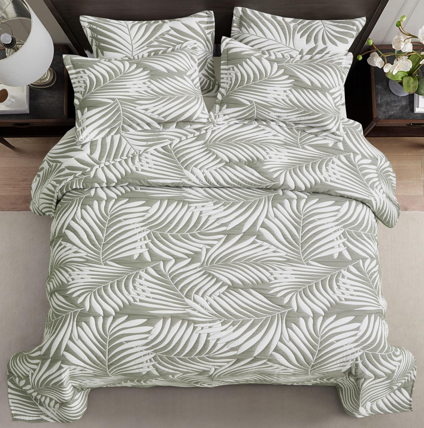 Chezmoi Collection Oversized Bedspread 100x106, Jacquard Matelasse Leaf Damask Design, 5-Piece Lightweight Reversible Microfiber Bedding Coverlet Set for All Season, Queen, Platinum Gray/White