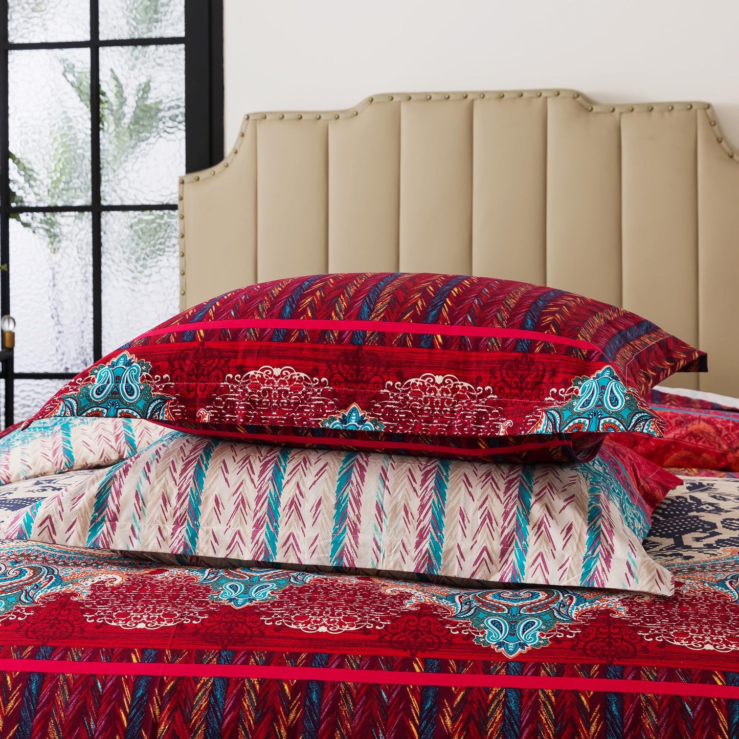 FADFAY Exotic Boho Duvet Cover Set King/California King 100% Brushed Cotton Soft Bohemian Bedding Paisley Ethnic Colorful Bedding Reversible Tribal Zipper Bed Comforter Cover + 2 Pillowshams, 3Pcs