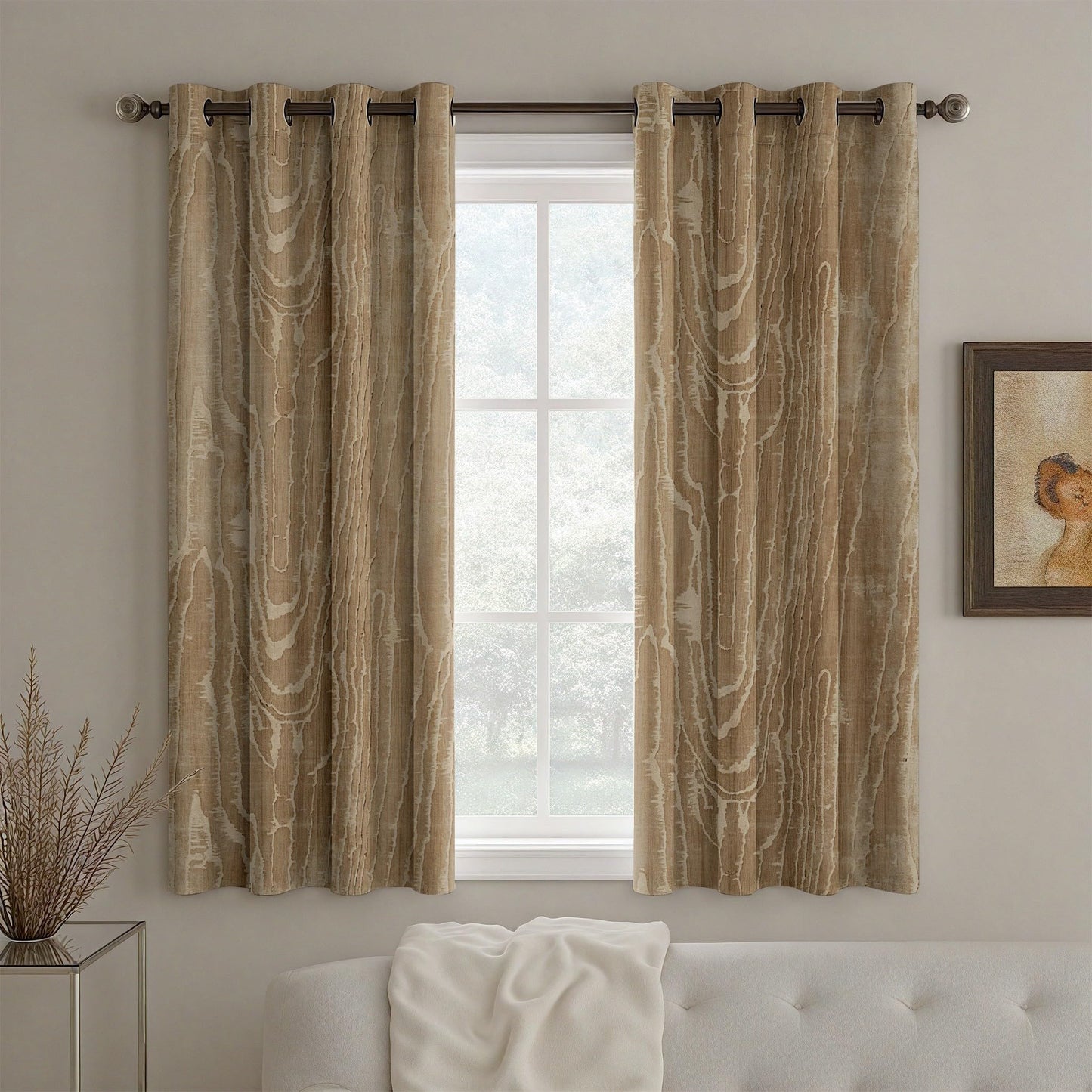 Contemporary Curtains, Neutral Distressed Curtains 84 Inch Length, Abstract Wood Grain Blackout Curtain, Modern Brown Drapes for Living Room, Bedroom, Room Darkening Grommet Curtain 2 Panel Set