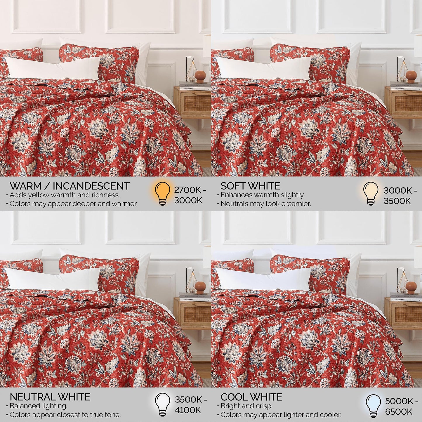 Southshore Fine Living, Inc. Oversized King Quilt Bedding Set, Jacobean Willow Floral Quilt Set with 2 Matching Pillow Shams, Lightweight California King Bed Spread, Soft Microfiber Fabric, Red