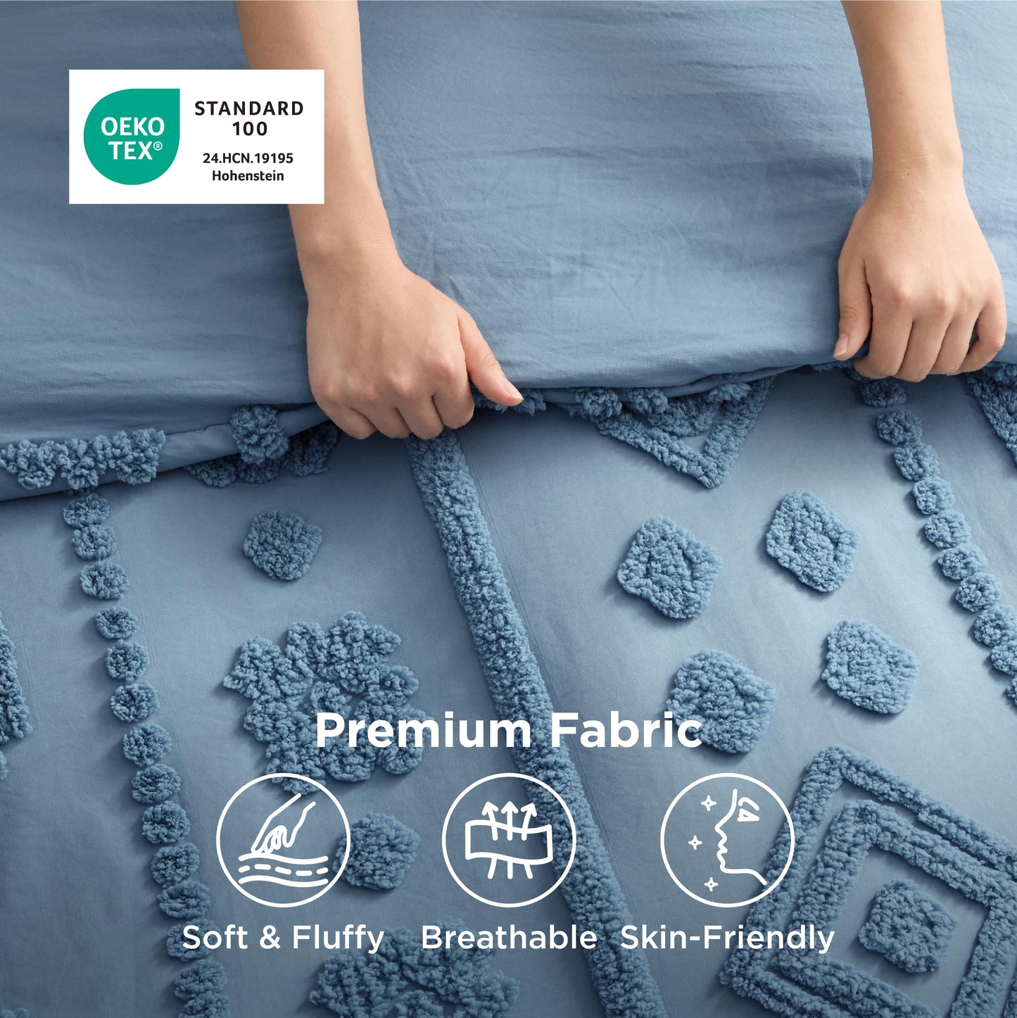 Bedsure Boho Tufted Blue Comforter King Size, GentleSoft™ 3 Pieces Boho Farmhouse-Style Decor Bedding, Exquisite Bedding for All Seasons, 1 Bed Comforter, 2 Pillow Shams, 104x90 Inches