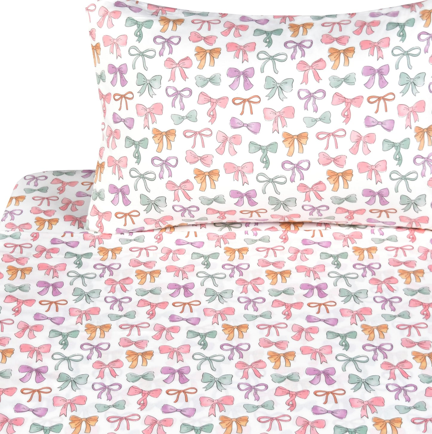 J-pinno Princess Ballet Bowknot Bow Pink Green Purple Sheet Set 100% Cotton Twin 3 Pieces Sheet Set Decoration Kids Girls Children Flat Sheet + Fitted Sheet + Pillowcase Bedding Set (Bow, Twin)