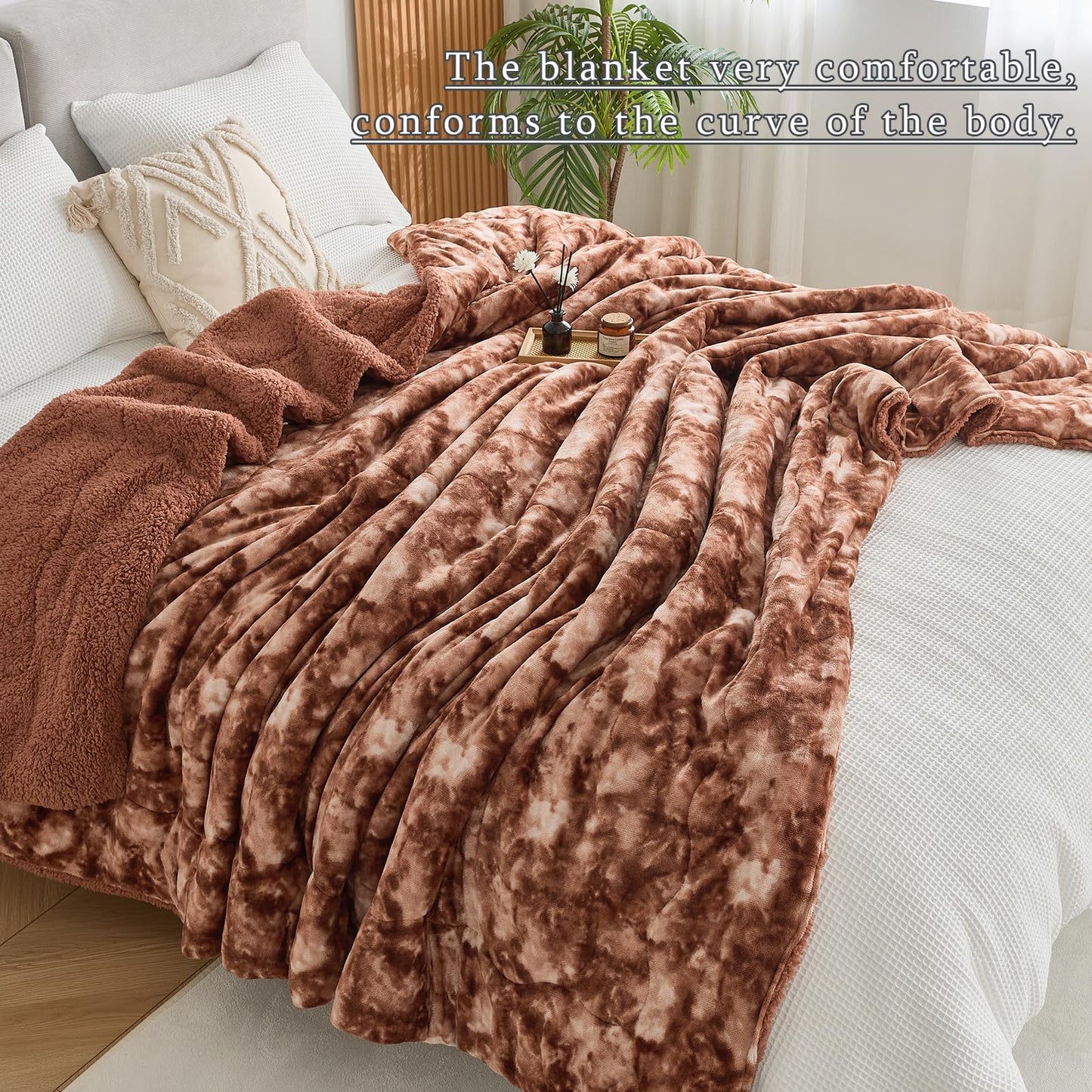 CHOSHOME Sherpa Fleece Blanket- Thick Warm Blanket for Winter, Soft Fuzzy Plush Blanket for Bed, Couch, Travel (Tie Dye Brown, King 90" x 108")
