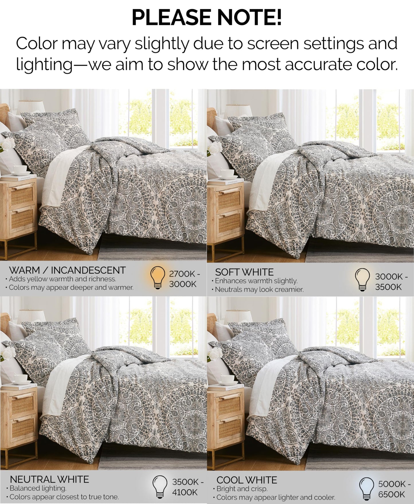 Southshore Fine Living, Inc. Oversized King Duvet Cover Paisley Set – Boho Duvet Cover Cal King with 2 Shams, Zipper Closure, Corner Ties, Easy Care Microfiber, Neutral Bohemian Bedding – Ashanti Grey