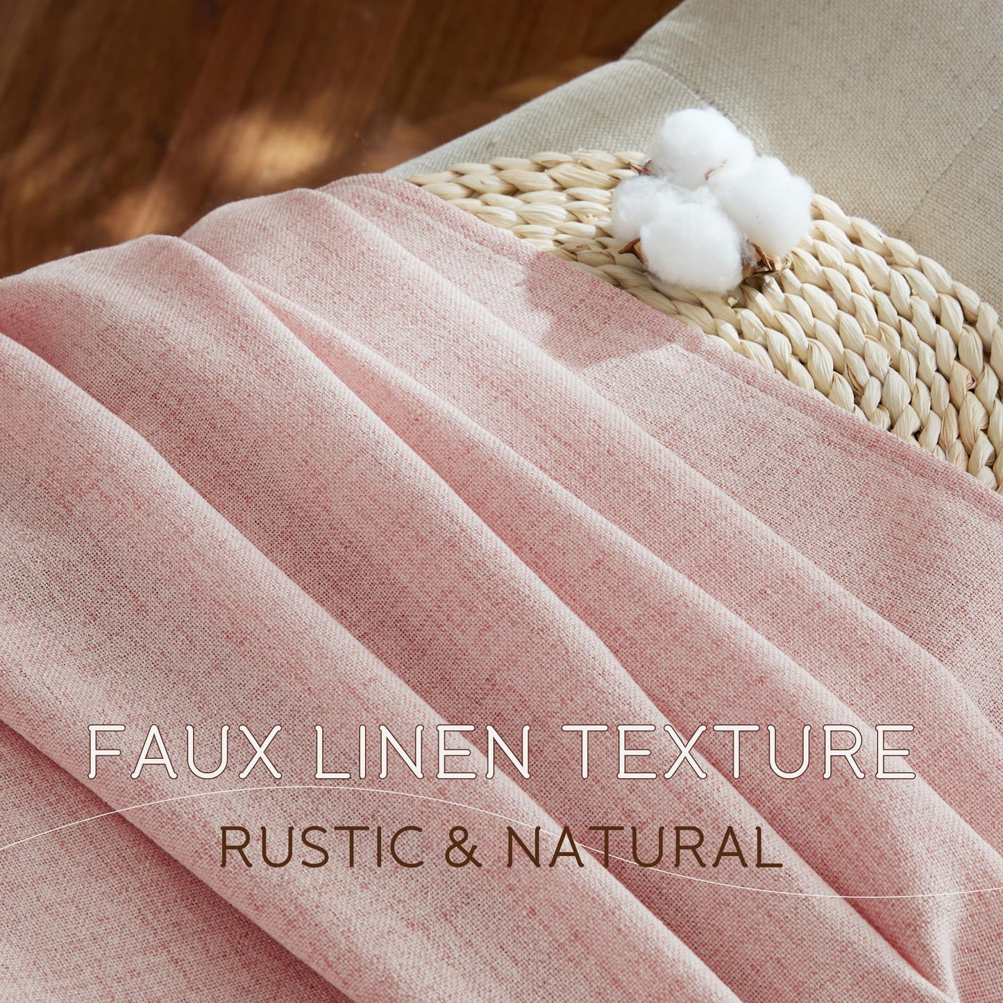 NICETOWN Blush Pink Linen Blended Curtains 63 Inch for Baby Bedroom, Light Filtering Semi Sheer Burlap Curtains Farmhouse Grommet Privacy Window Drapes for Nursery, 2 Panels (52 x 63 Inch)