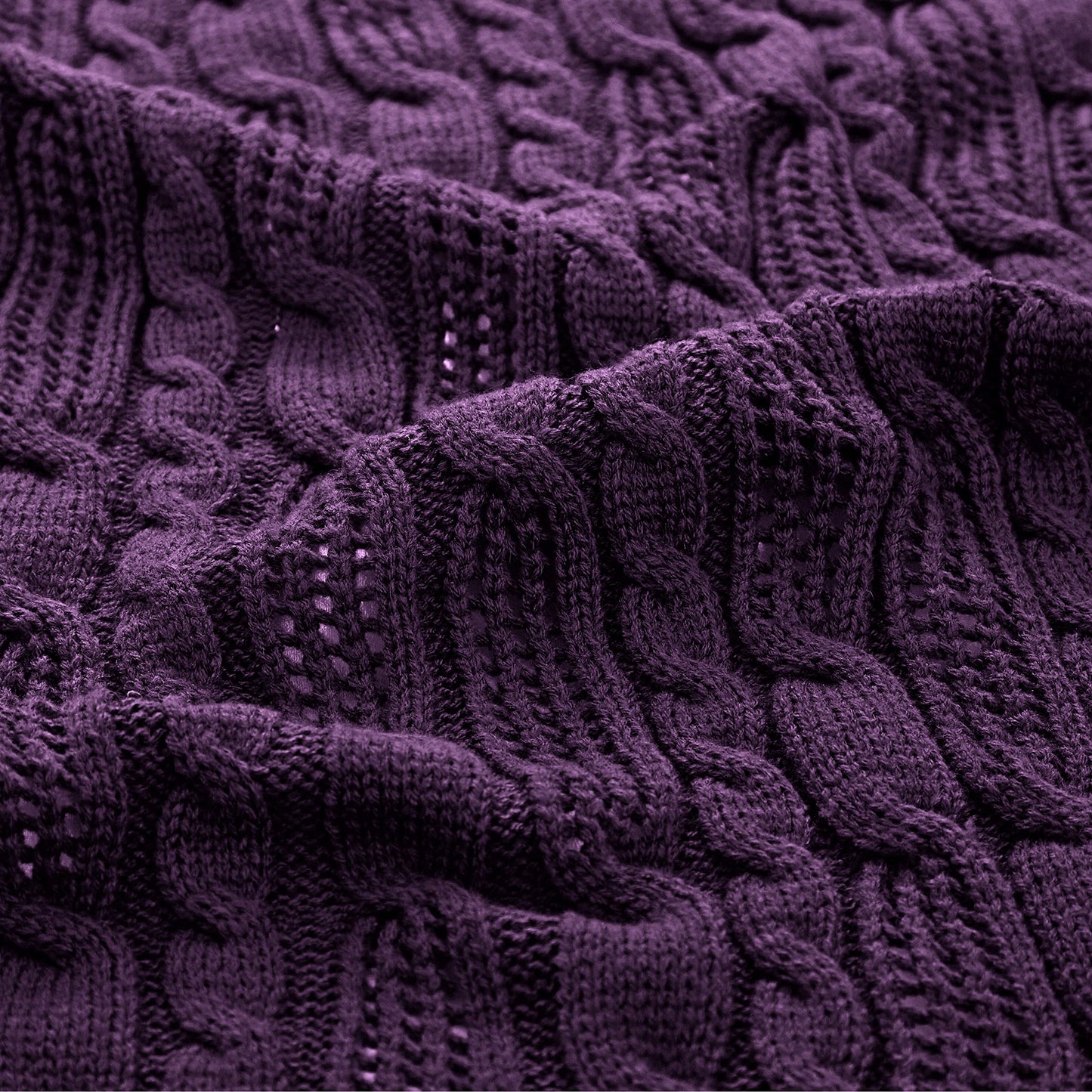 Aormenzy Cable Knit Throw Blankets 50 x 60 Inches, Soft Cozy and Lightweight Knitted Blanket, Machine Washable Acrylic Blanket, Decorative Throw Blanket for Couch Sofa Bed, Dark Purple