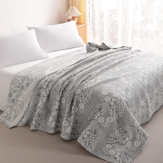 NTBAY 3 Layers Cotton Muslin 106x92 King Bed Blanket, Super Soft Breathable Thermal Yarn Dyed Quilt for Adults, Perfect Lightweight Blanket for Couch Sofa Bed All Seasons, Grey Star and Wheat