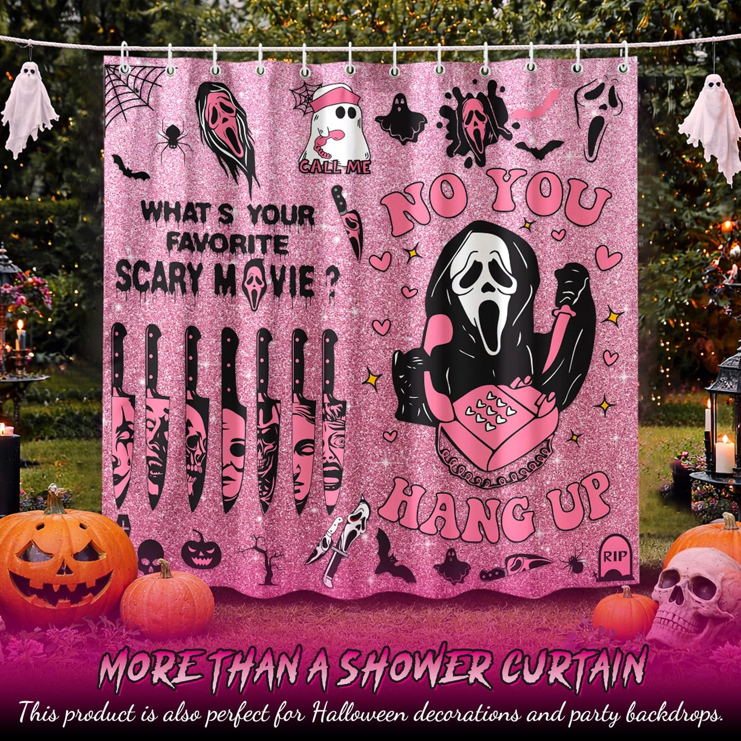 KAIRA Halloween Shower Curtain, 72x72 Inch Spooky Scary Face Bathroom Decor