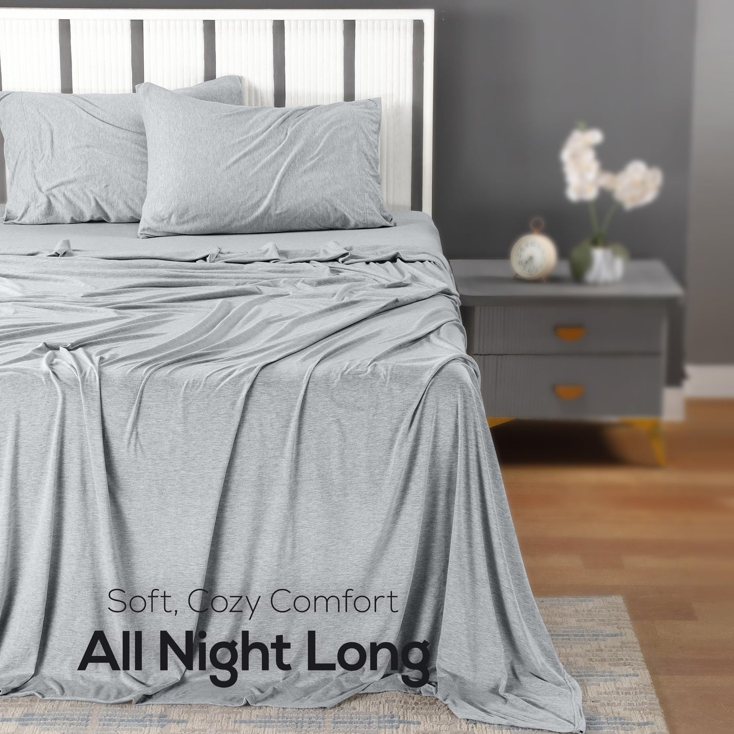 Utopia Bedding Jersey Knit King Sheets Set – 4 Piece Cotton Jersey Sheets, Ultra Soft T-Shirt Feel, Breathable & Stretchy Bed Sheet Set, Heather Light Grey