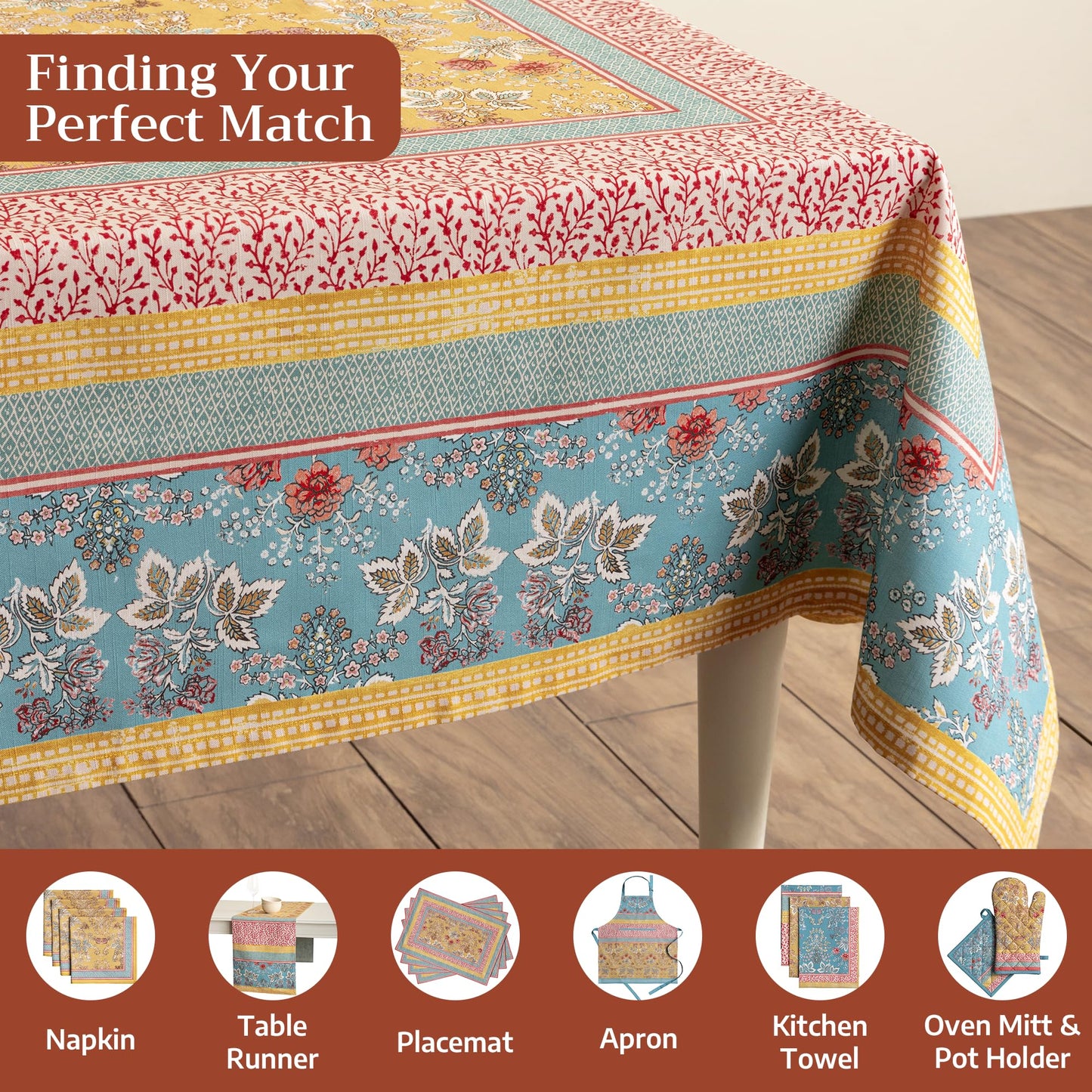 Maison d' Hermine Table Cloth Rectangle Table 100% Cotton 60 x 90 Inches Tablecloth Reusable Decorative for Dining Kitchen Room Farmhouse Party Home Hotel Restaurant Spring Summer - Marquise