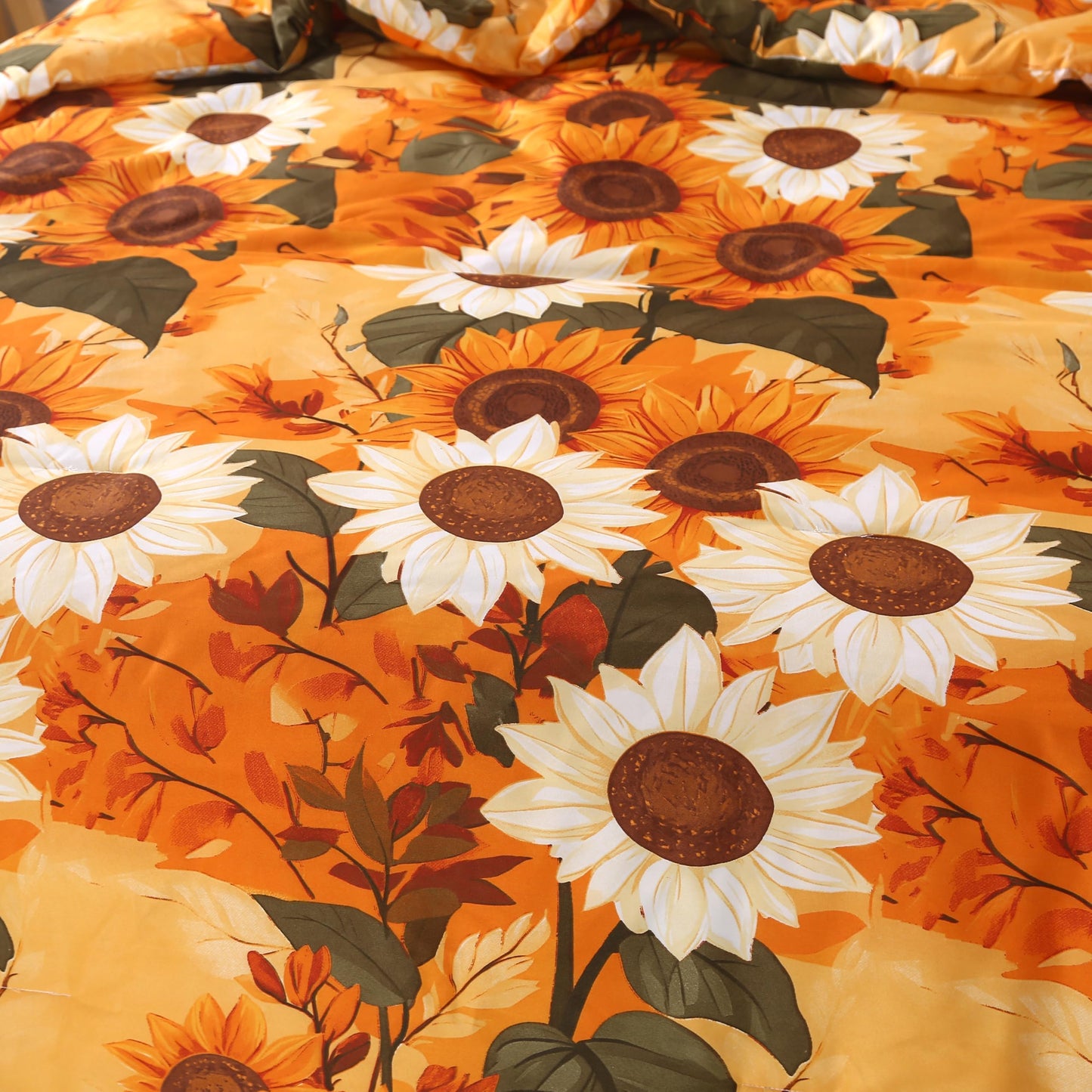 MAG 3Pcs Sunflower Twin Comforter Set,Microfiber Floral Twin Bedding Set,Boho Orange Flower Pattern,All Season Included 1 Comforter + 2 Pillowcases for Toddler Kids Boys Girls,Breathable and Wrinkle.