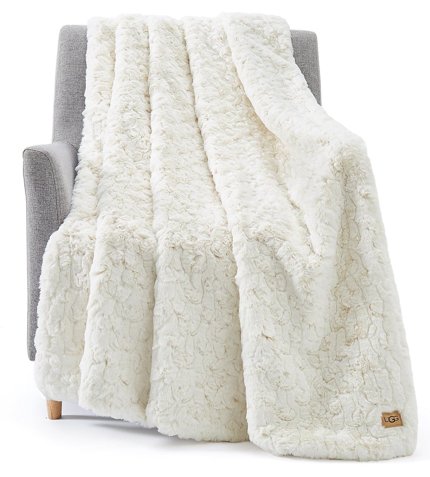 UGG Amanda Faux Fur Throw Blanket, Plush Fluffy Throw Blankets for Couch or Bed Sofa, Soft and Fuzzy Oversized Fur All Seasons Comfort, College Dorm Essentials for Guys, 50x70-inch, Snow (White)