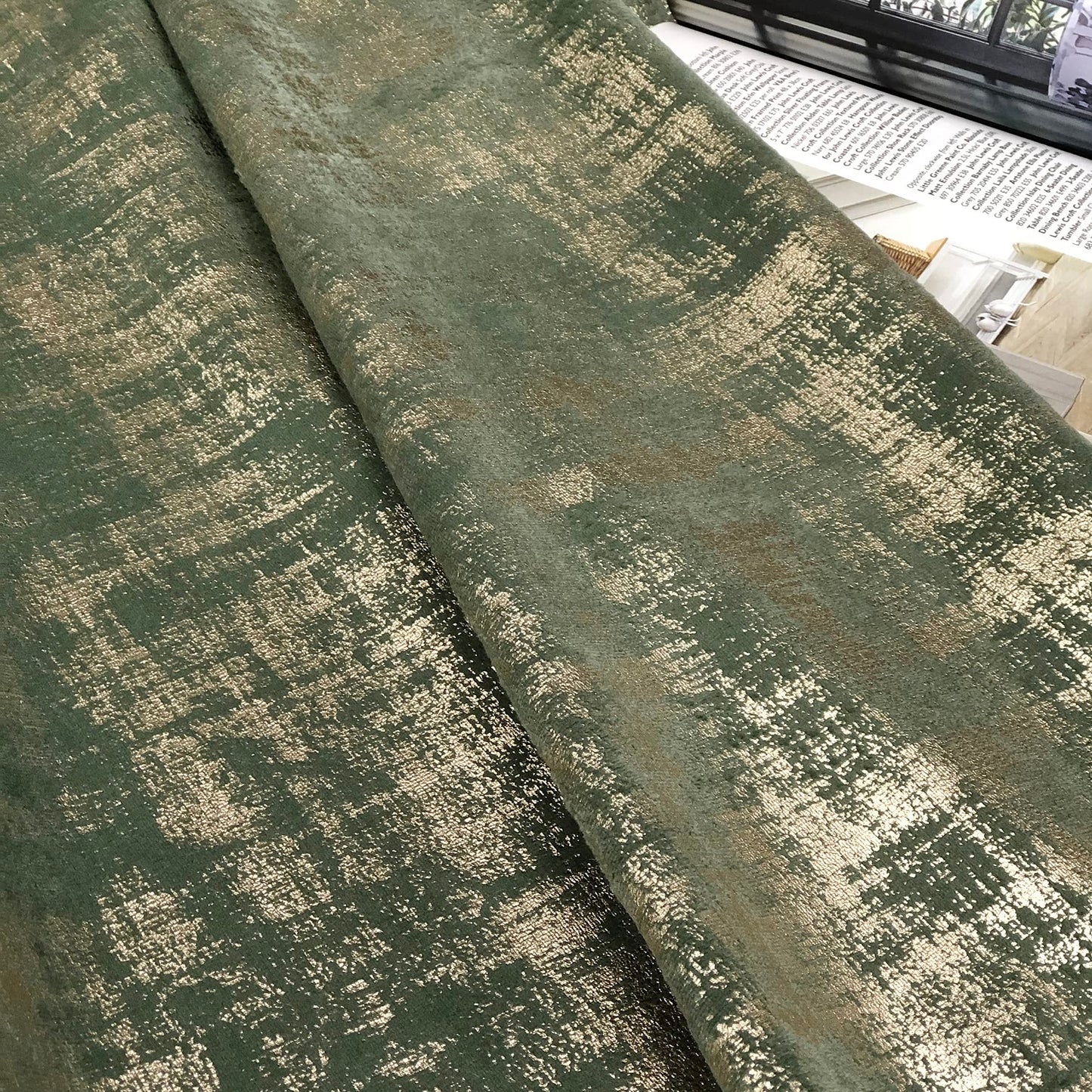 always4u 100% Blackout Soft Velvet Curtains for Bedroom Living Room Thermal Energy Saving 95 Inches Long Luxury Gold Foil Print Drapes 2 Panels Sage Green