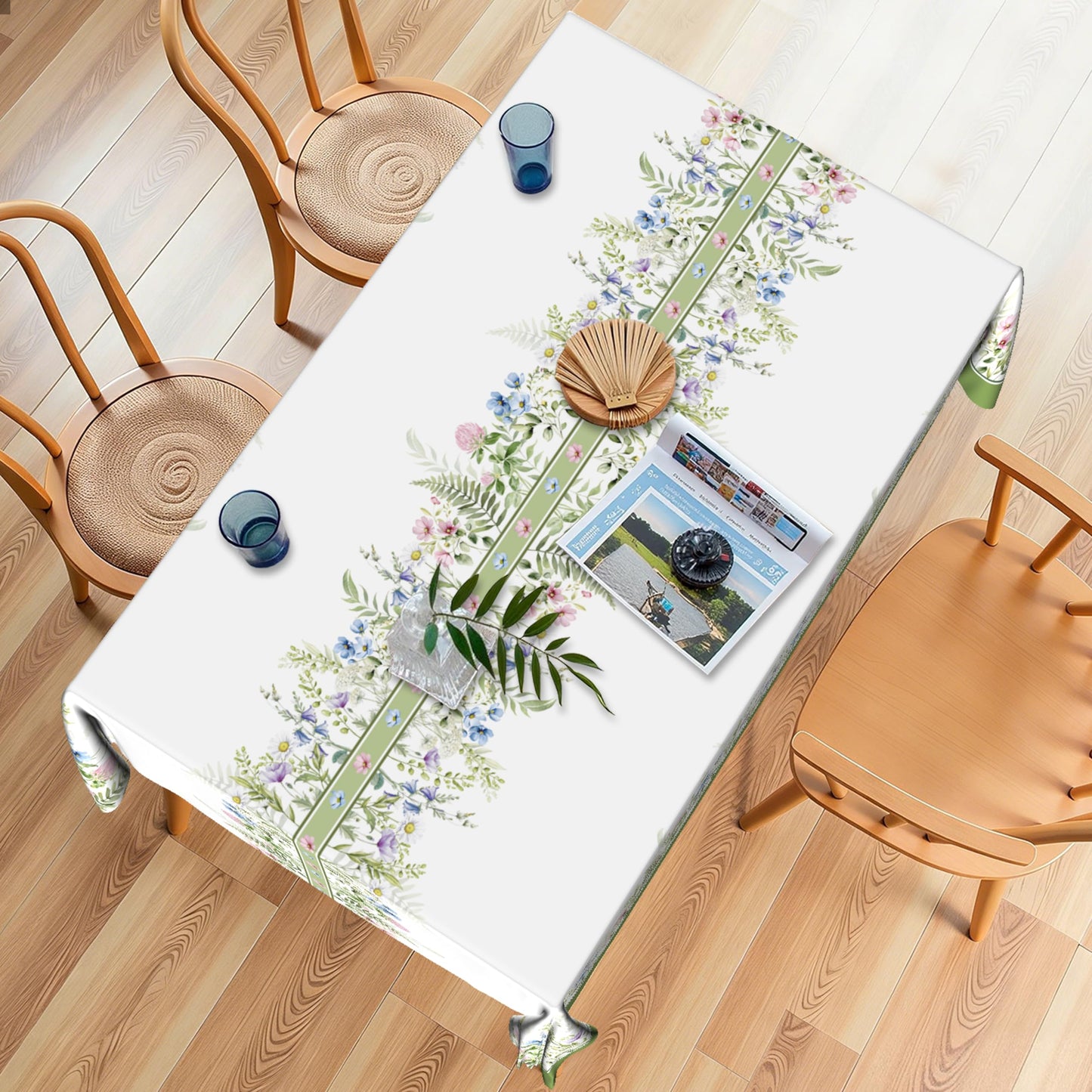 Kwlegh Spring Summer Tablecloth 60x84 Inch Sage Green Wildflower Table Cover Floral Print Reusable Washable Rectangular Tablecloths for Dining Decor Party Picnic Indoor Outdoor