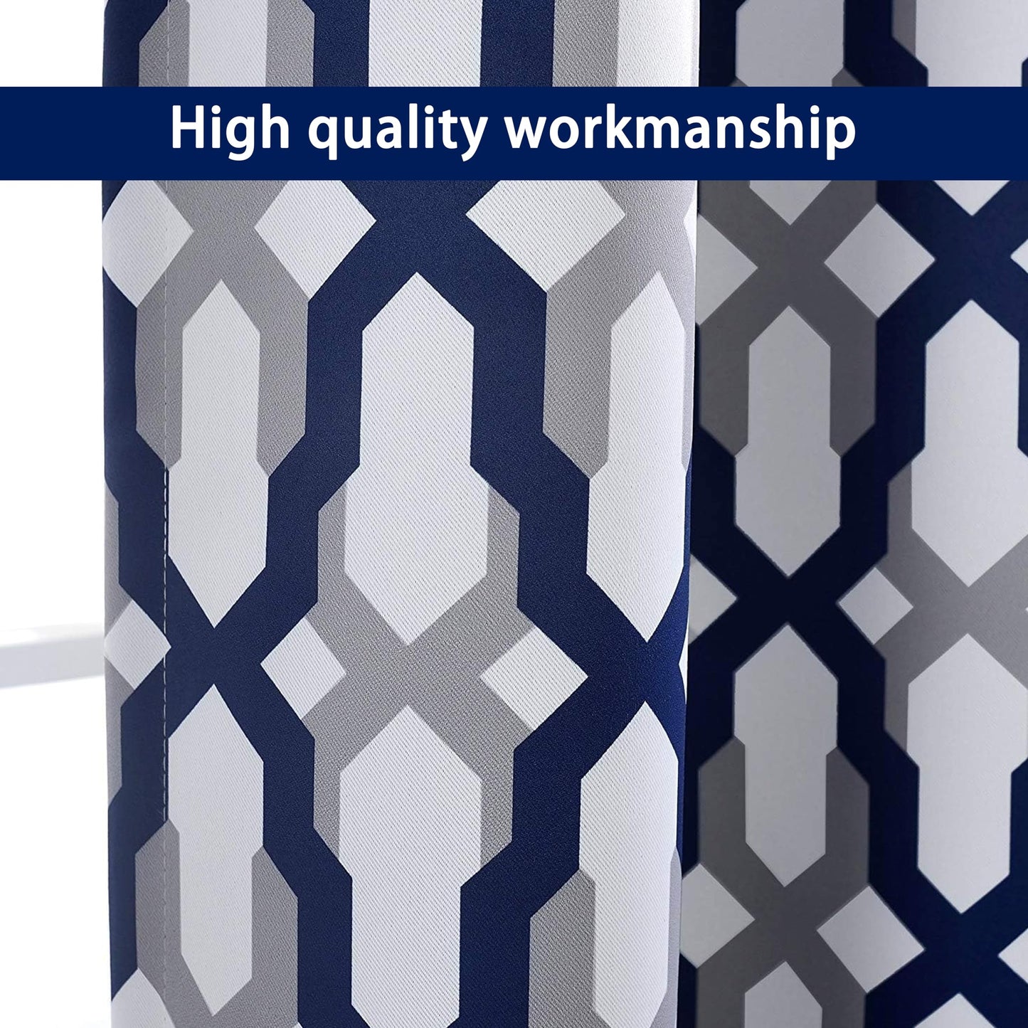 DriftAway Mason Blackout Valances for Windows Thermal Insulated Kitchen Topper Geometric Moroccan Mid Century Pattern Match Thick Bathroom Curtain Valance Rod Pocket 52 Inch by 14 Inch Navy
