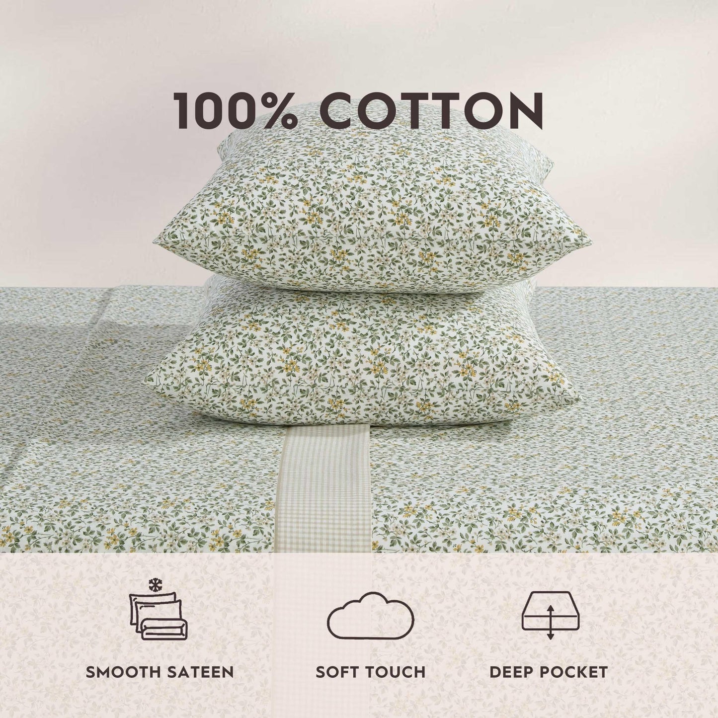 Laura Ashley - King Sheet Set, Breathable Percale Cotton Bedding with Deep Pockets, Chic Home Decor, Oeko-Tex Certified (Tierney Green, King)
