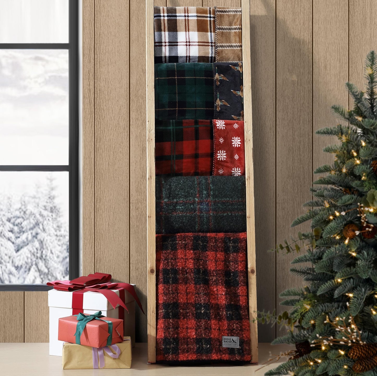 Eddie Bauer - Throw Blanket, Brushed Fleece & Plush Sherpa Soft Blanket, Throw Blanket for Couch & Bed (Cabin Plaid Beige, 50" x 60")