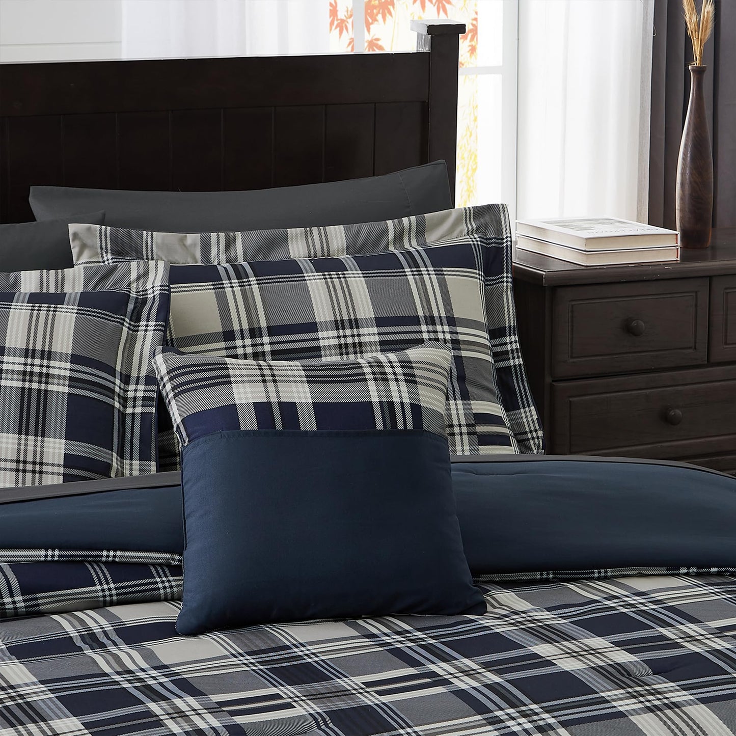 MaiRêve Navy Blue Twin XL Comforter Set, Twin XL Bedding Sets for Boys Girls 5 Pieces for Dorm Farmhouse All Season Lightweight &Comfy with Fitted Sheet, Flat Sheet (Navy Blue, Twin XL, 66"x90")