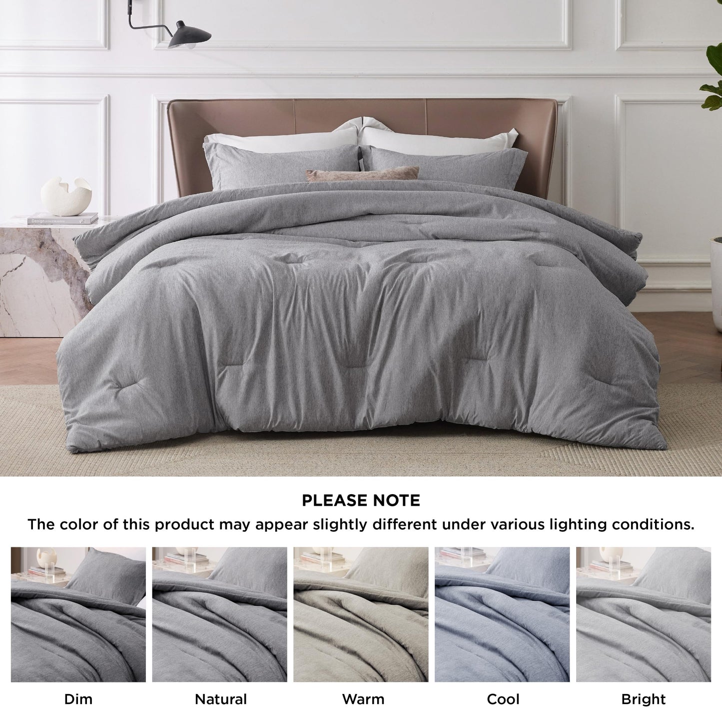 Bedsure Grey Queen Comforter Set - Soft Bedding for All Seasons, Cationic Dyed Bed Set, 3 Pieces, 1 Queen Size Comforter (90"x90") and 2 Pillow Shams (20"x26"+2")