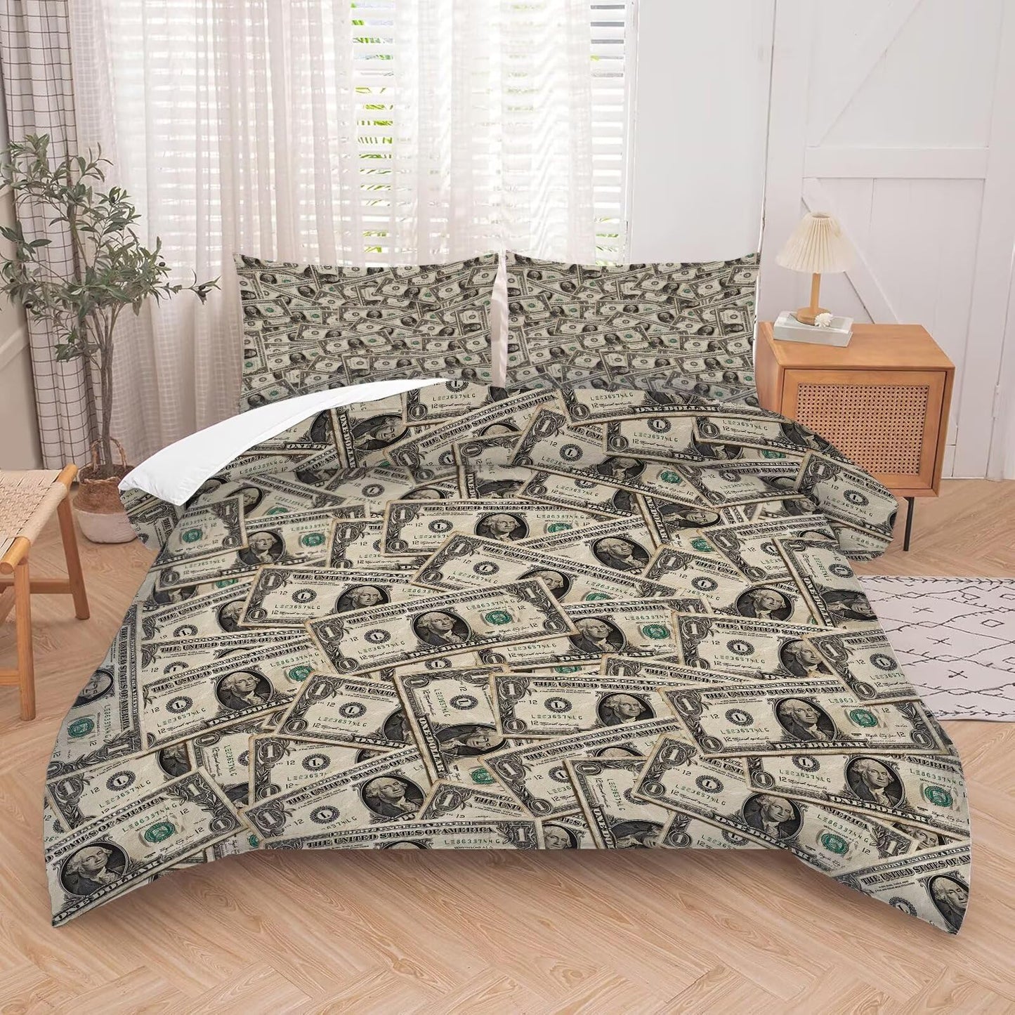 kxry Dollar Money Comforter Set for Boys Kids Ultra Soft Microfiber Quilt One Hundred Dollar Cash Money Bedding Sets King Size with 1 Comforter and 2 Pillowcases Home Decoration Duvet