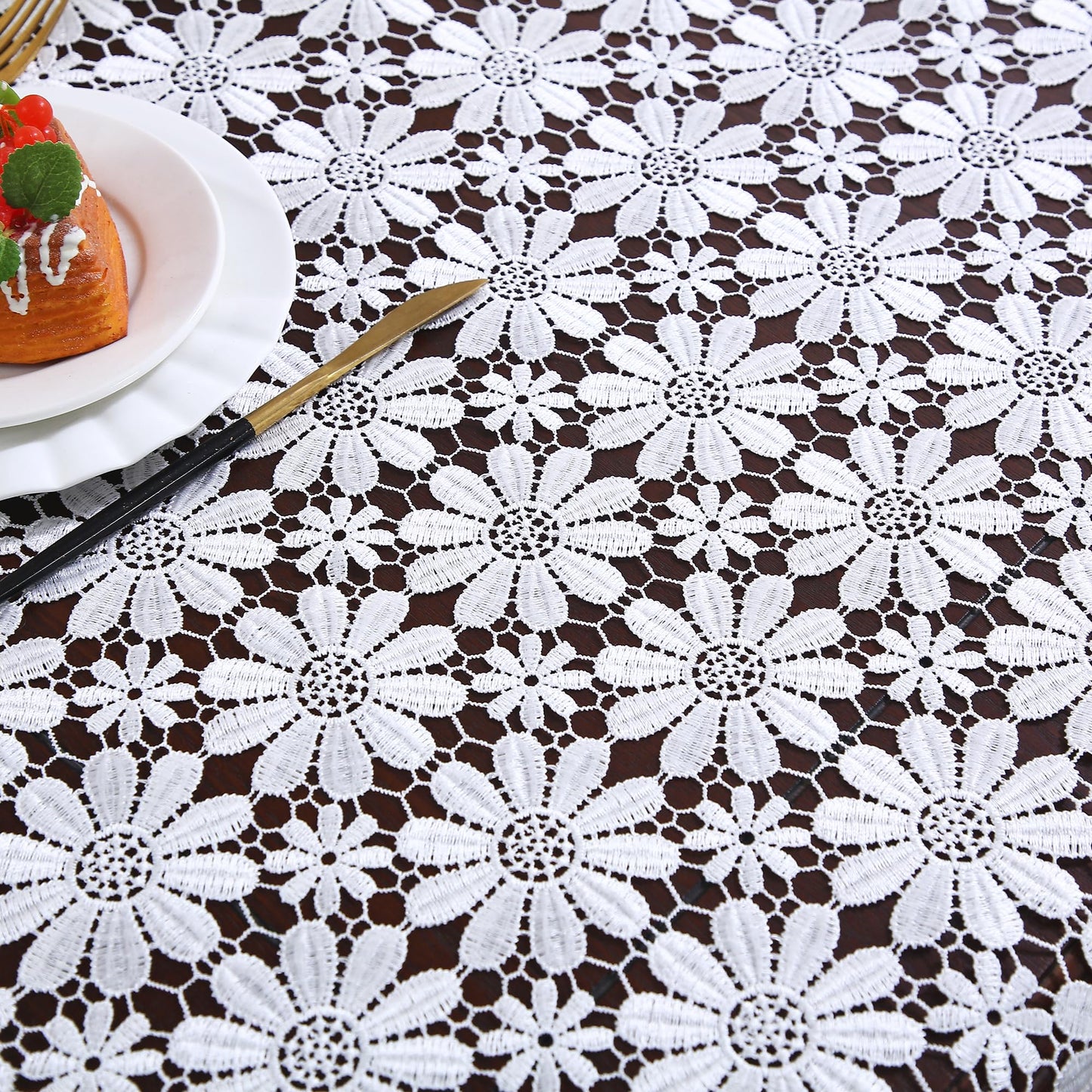 Lace Tablecloth Farmhouse Crochet Fabric White Table Cloth Rectangle Floral
