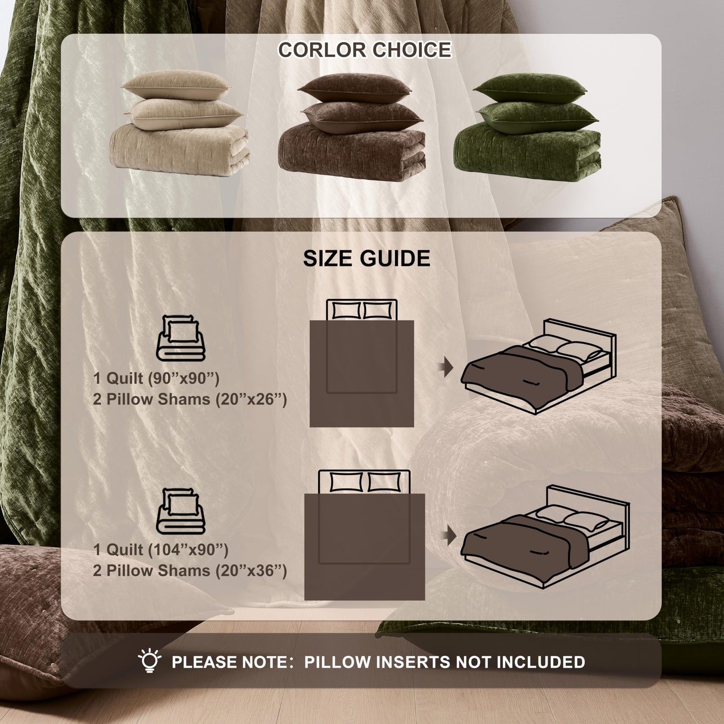 WDCOZY Chenille Velvet Queen Size Quilt Set - Olive Green Cloud Soft Lightweight Bedspread, Deep Forest Green Farmhouse Country Rustic Coverlet, Modern Bedding Warm Thin Comforter, 3 Pieces