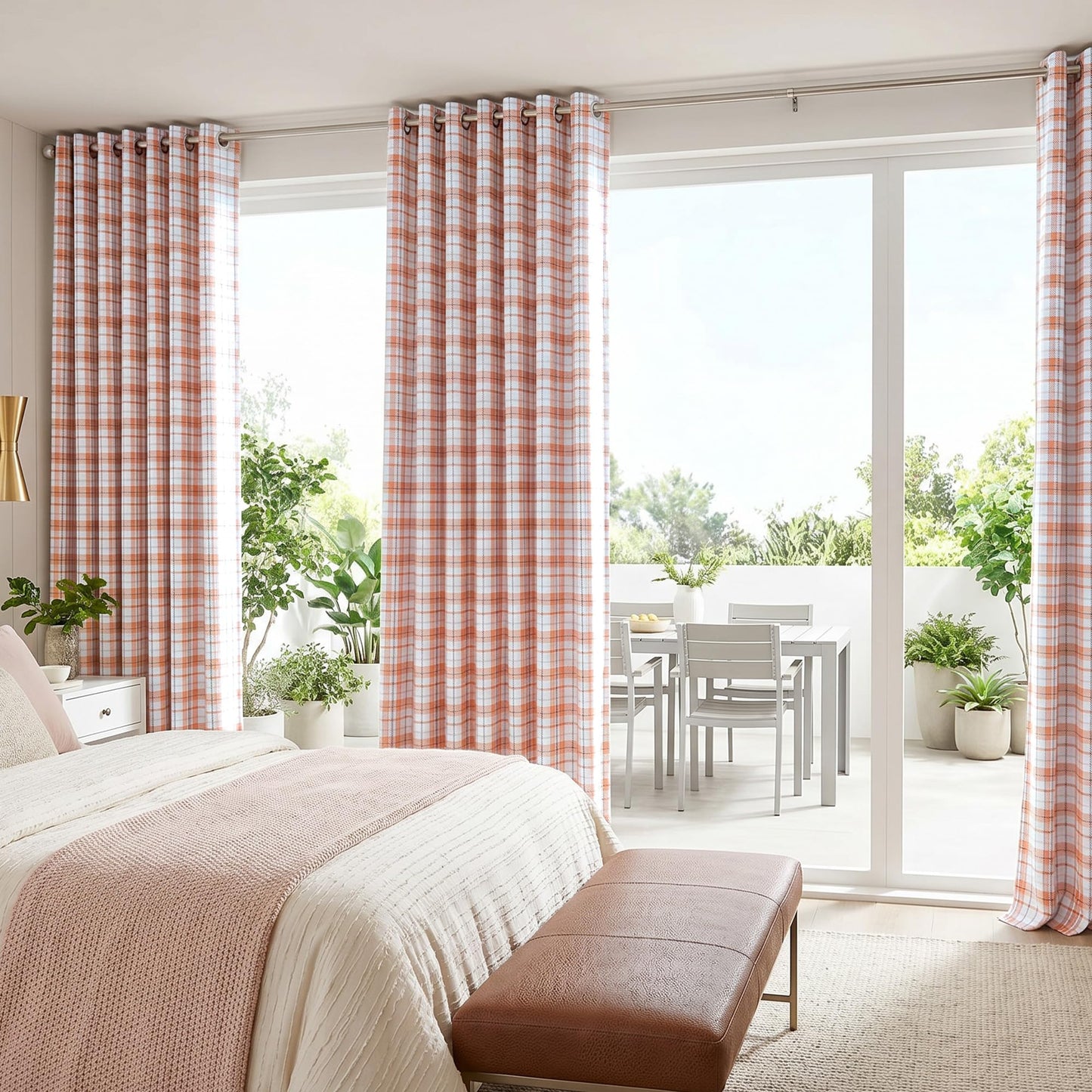 MYSKY HOME 95% Plaid Blackout Curtains 84 Inch Long 2 Panels Set for Bedroom Farmhouse Thermal Insulated Light Blocking Black Out Grommet Window Treatments, 52" W Each Panel, Orange