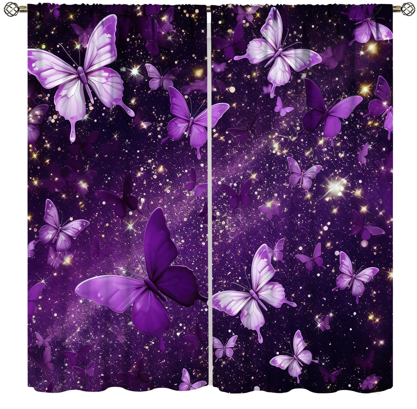 PHTAYOT Butterfly Curtains, Purple Dream Fantasy Starlight Butterfly Pattern for Kids Girls Room Decor, Print Blackout Drapes for Living Room Bedroom Kitchen 2 Panel Set 21" W X 63" L