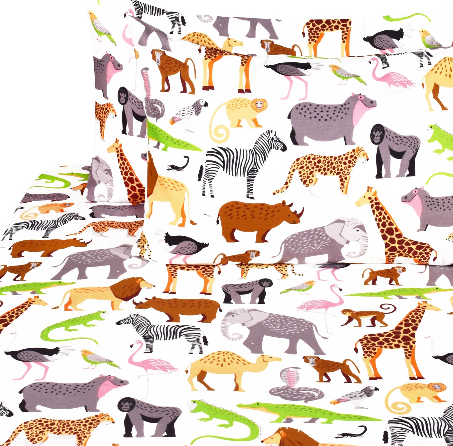 J-pinno Jungle Animals Leopard Zebra Elephant Snake Full Sheet Set Kids Boys Bedroom Decoration Gift, 100% Cotton, Flat Sheet + Fitted Sheet + Pillowcillowcase Bedding Set (15, Full)