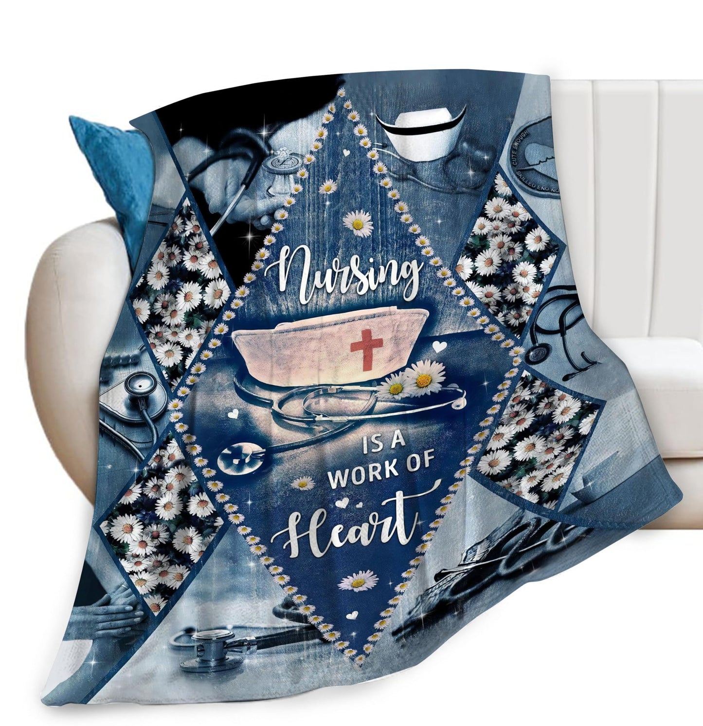 Nurse Daisy Blanket Nursing Hospital Throw Blankets for Couch Sofa Bed Stuff Decor Lightweight Soft Cozy Fleece Plush Flannel Bedding Blanket Birthday for Girls Woman Adults 40"x50"