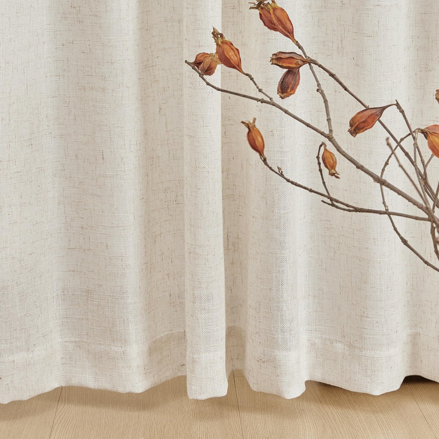 MYSKY HOME Linen Curtains for Living Room, Natural Semi Sheer Curtains & Drapes 84 inches Length 2 Panels Set Farmhouse Country Boho Style Back Tab Draperies for Sliding Glass Door, 50" Wide, Linen