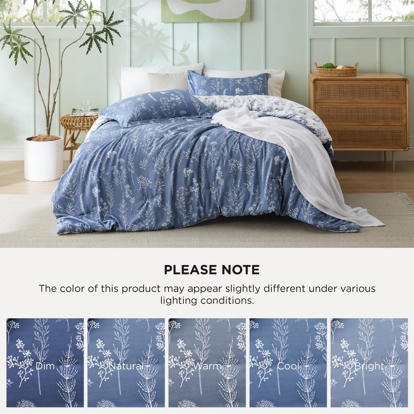 Bedsure Twin/Twin XL Comforter Set - Infinity Blue Comforter, Cute Floral Bedding Comforter Sets, Gifts for Woman, 2 Pieces, 1 Soft Reversible Botanical Flowers Comforter and 1 Pillow Sham