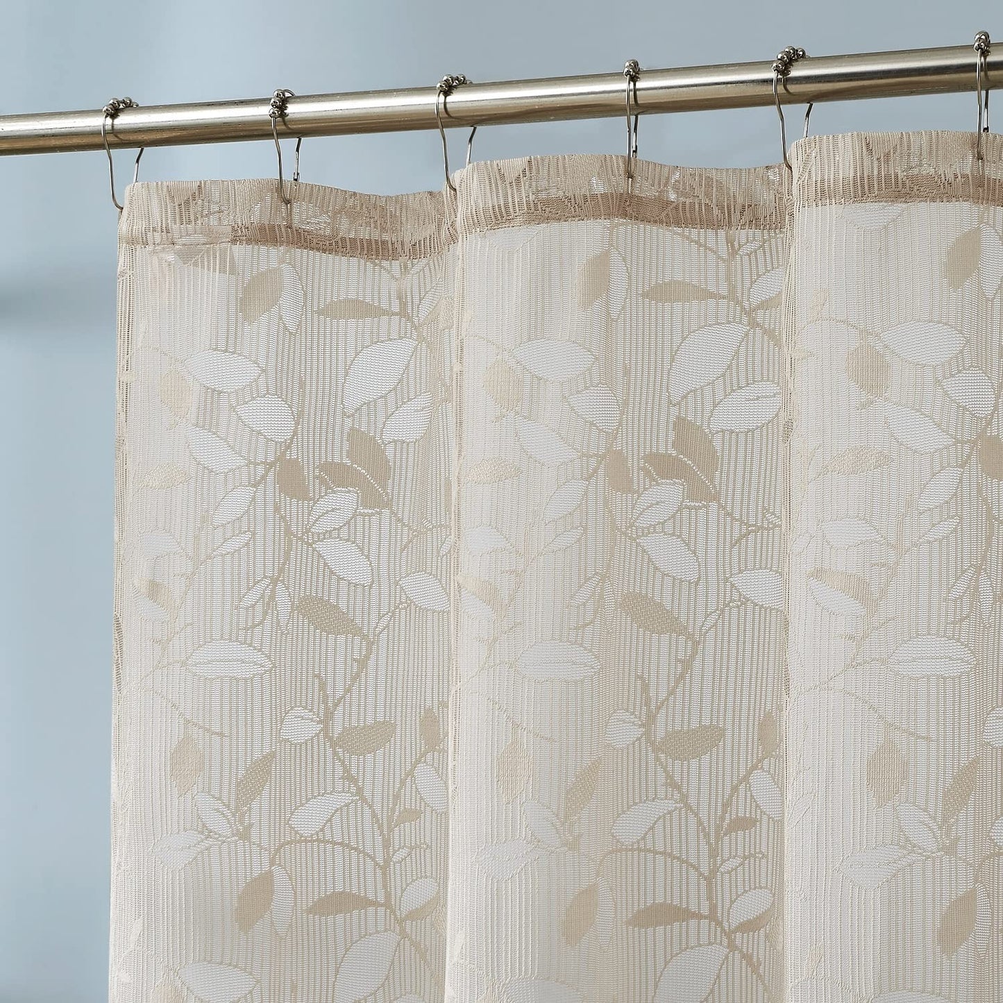 LINENZONE Lace Shower Curtains with Elegant Leaf Design. 72 x 72 Size. Can Be Used As Both Rustic Shower Curtain or Modern Shower Curtain. Bathroom Curtain with Scalloped Bottom. (Grace 72 x 72 Linen)