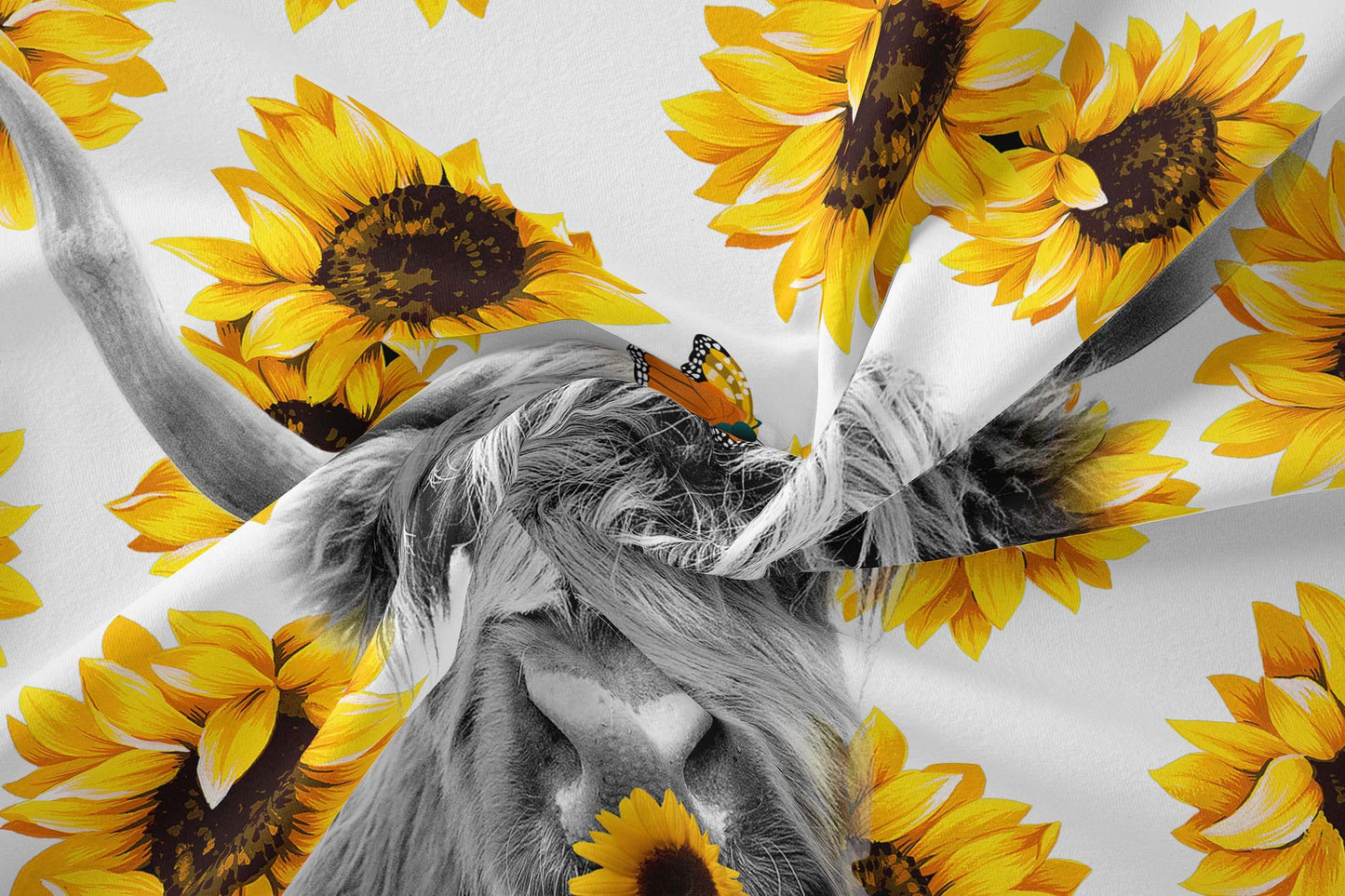 Tailor Shop Highland Cow Bedding Set Full Size ，Farmhouse Sunflower Highland Cattle Wild Animal 3D Print Comforter 3 Pcs Sets,with 1 Comforter 2 Pillowcases……