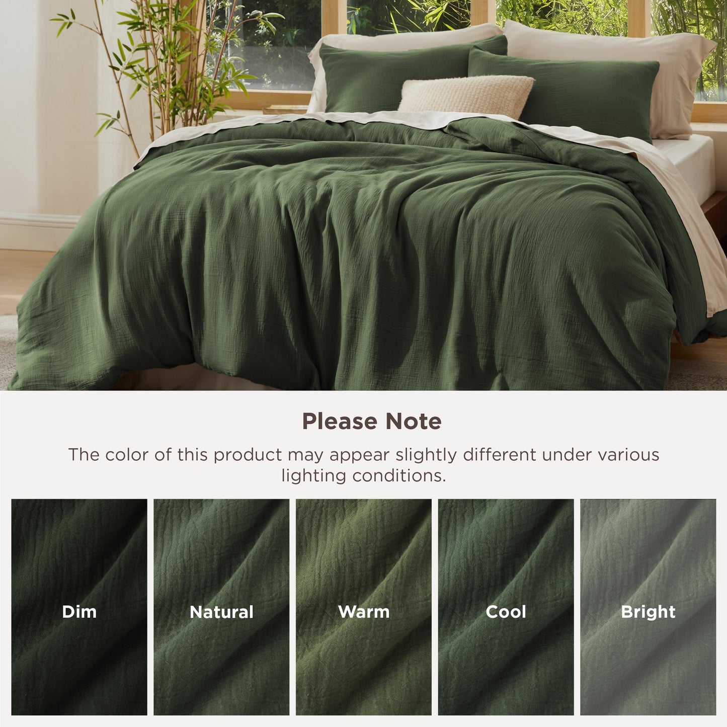 Bedsure Muslin Duvet Cover King Size - Cotton Blend Viscose Derived from Bamboo, Cooling Duvet Cover, PureWoven Ultra-Soft & Breathable Bedding Set for All Seasons (Olive Green, 104"x90")
