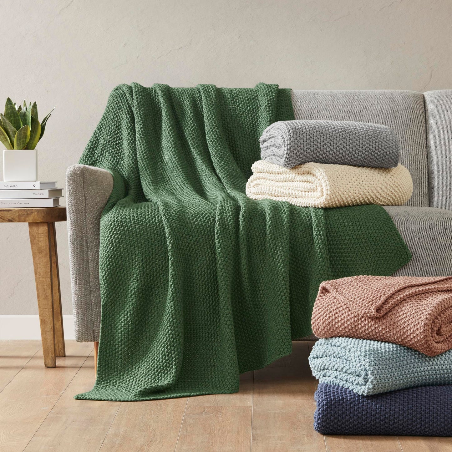 Ink+Ivy Bree Knit Throw Blanket for Bed, Sofa, and Couch, Lightweight, Breathable, Soft & Cozy Summer Blanket, Throw (50 in x 60 in), Grey