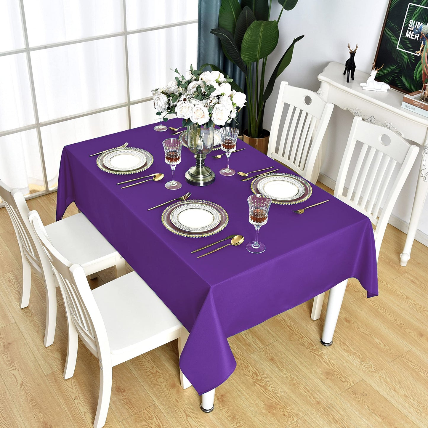 KAIPHO 2 Pack Purple Rectangle Tablecloth Waterproof Stain Resistant Wrinkle Free Table Cloth 210GSM Polyester Wipeable Table Cover for Party, Banquet - Rectangular/Oblong, 60 x 102 inch (2 Pcs)