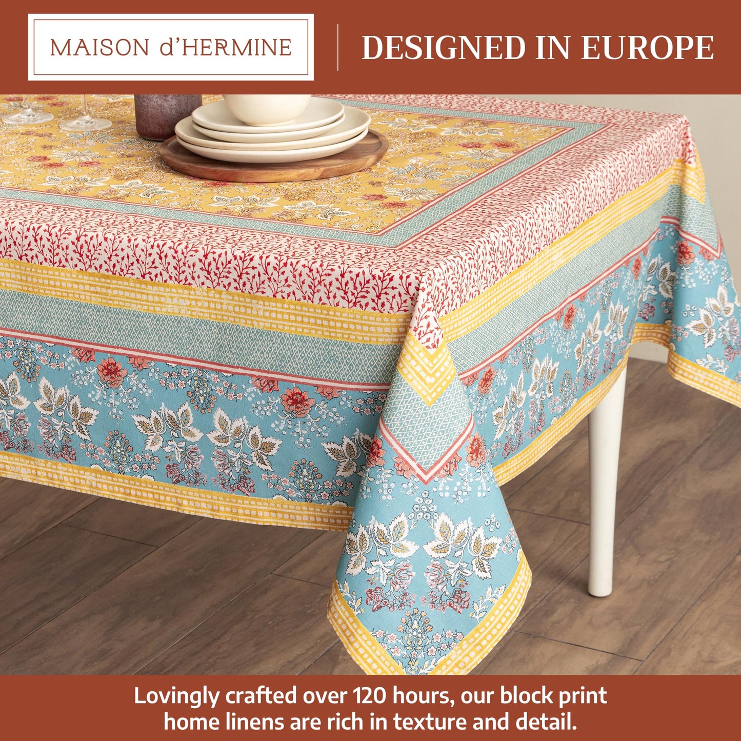 Maison d' Hermine Table Cloth Rectangle Table 100% Cotton 60 x 90 Inches Tablecloth Reusable Decorative for Dining Kitchen Room Farmhouse Party Home Hotel Restaurant Spring Summer - Marquise